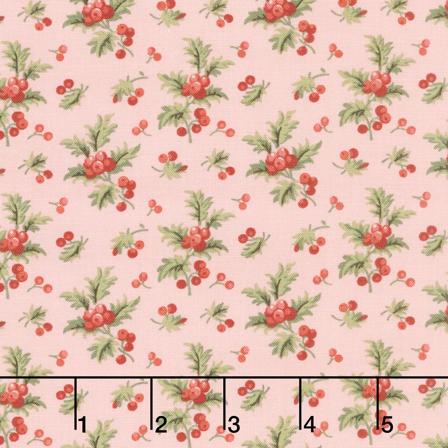 Jingle Bell - Holly Branch Strawberry Crème Yardage