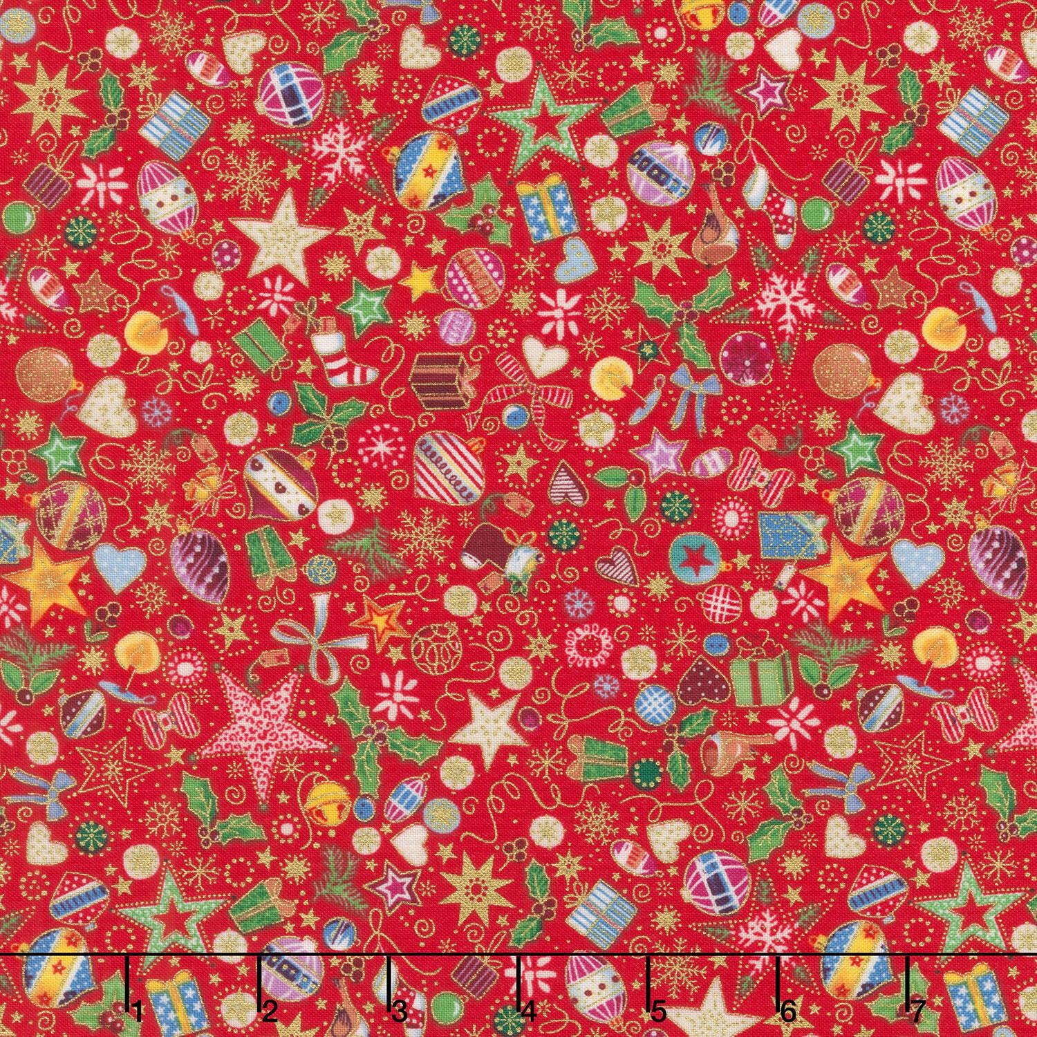Jolly St Nick - Christmas Treasures Red Metallic Yardage
