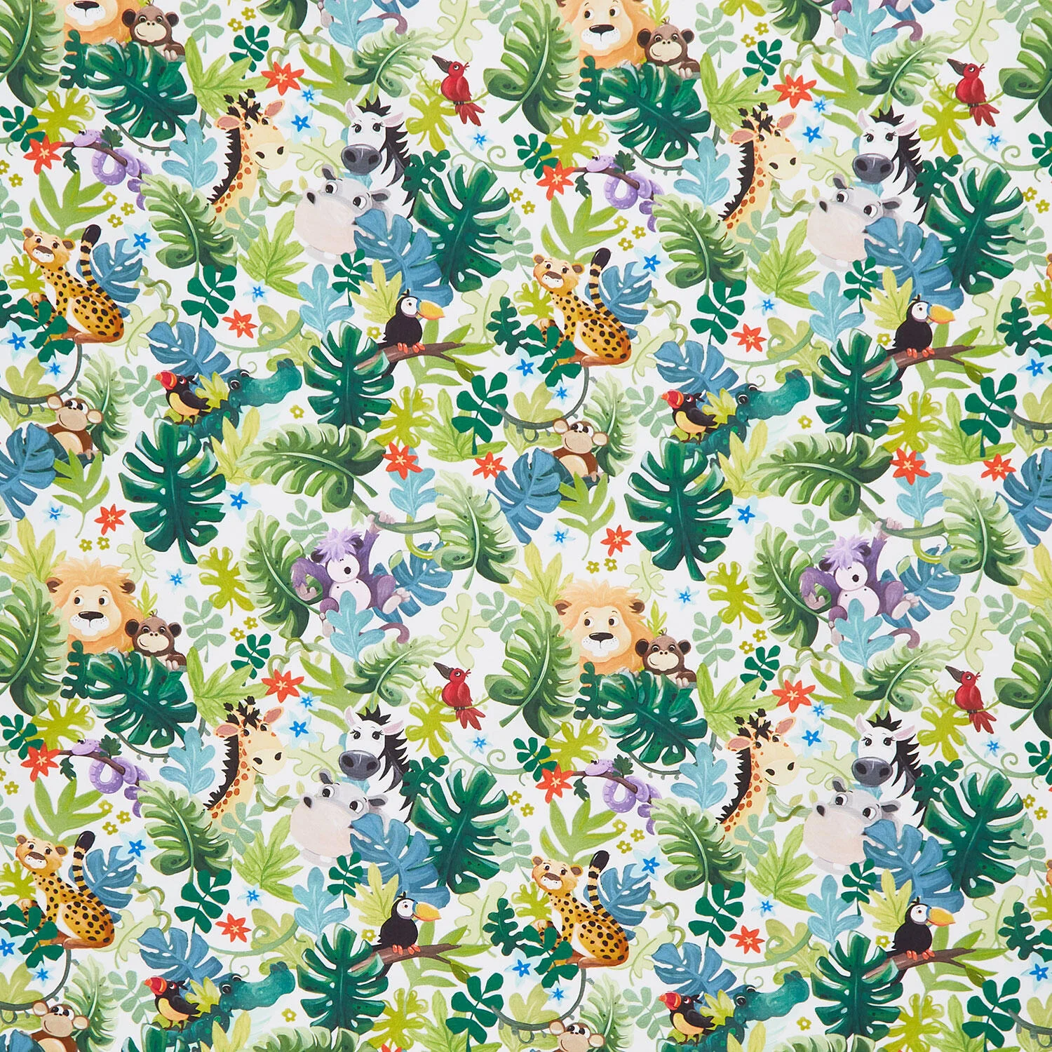 Jungle Friends - Packed Animals White Yardage