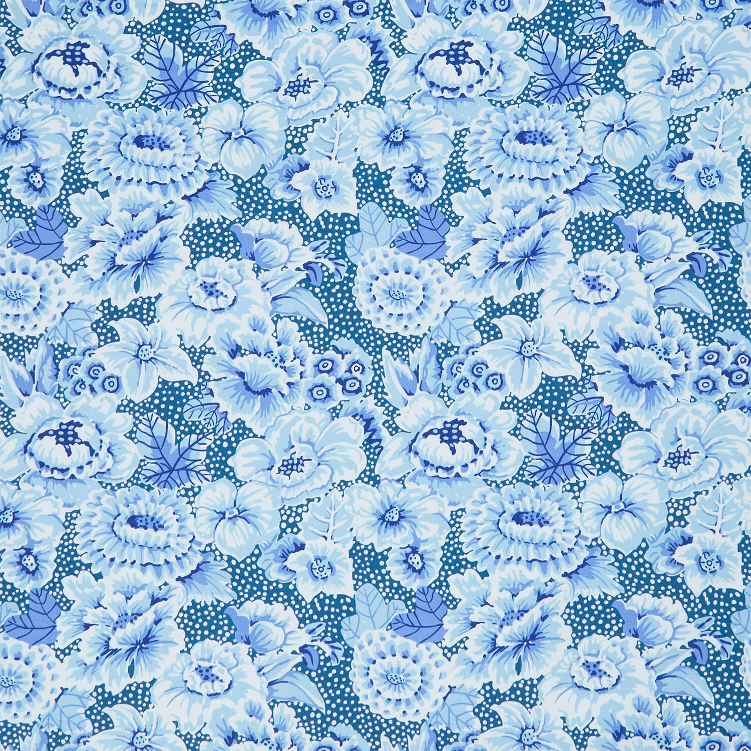 Kaffe Fassett: From the Archives - Floral with Dots Blue Yardage