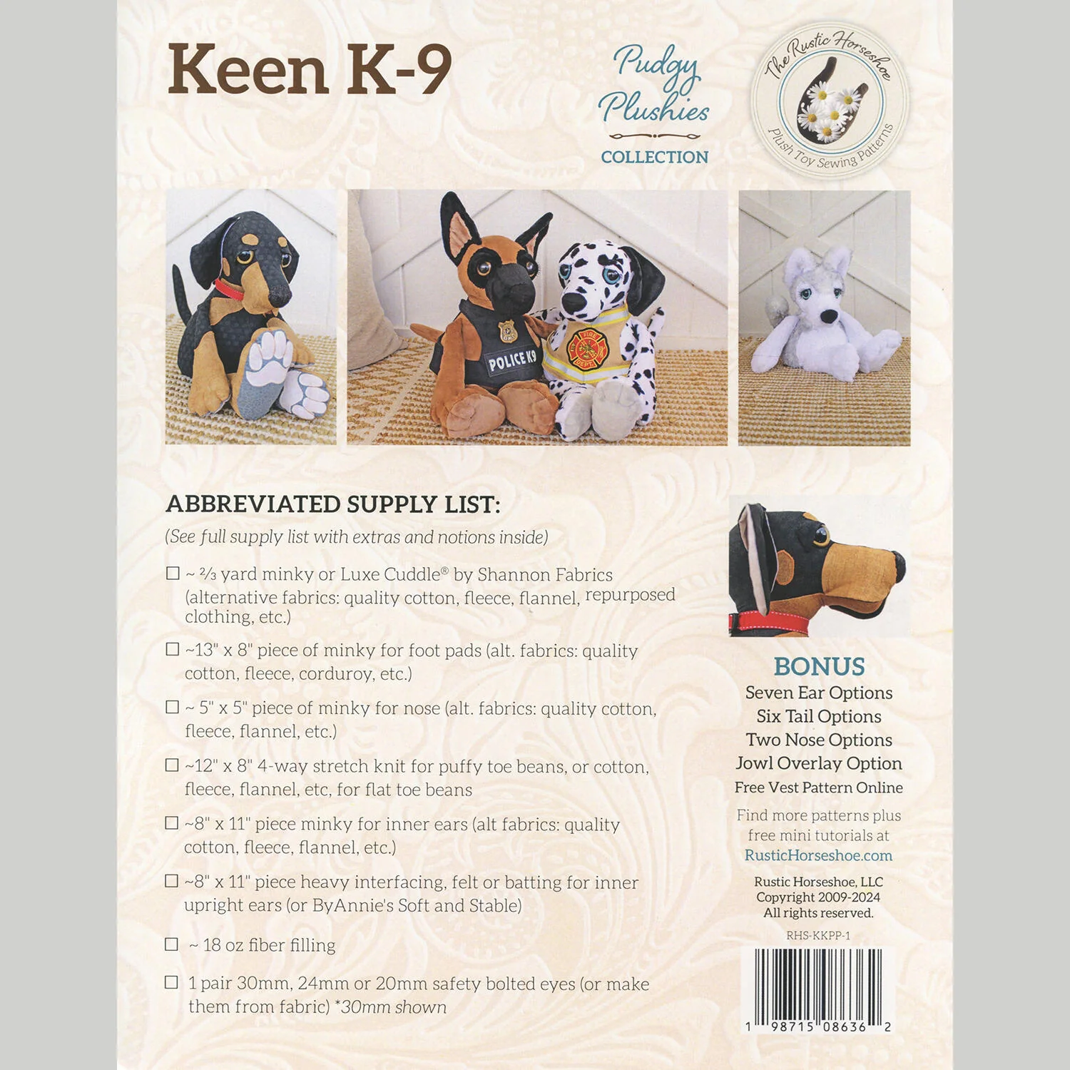 Keen K-9 Pudgy Plushies Pattern - Image 2