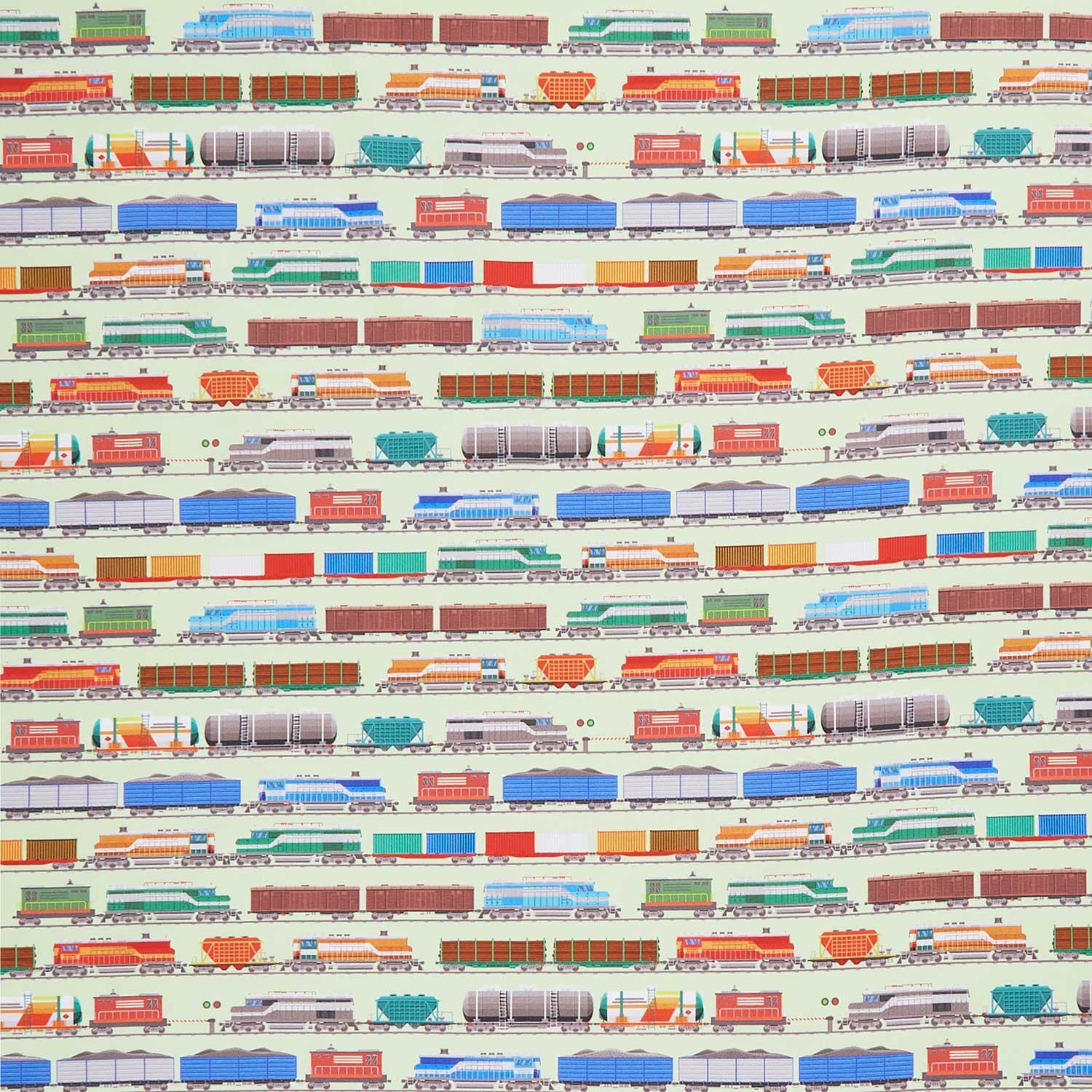 Let's Go! - Trains Light Green Yardage