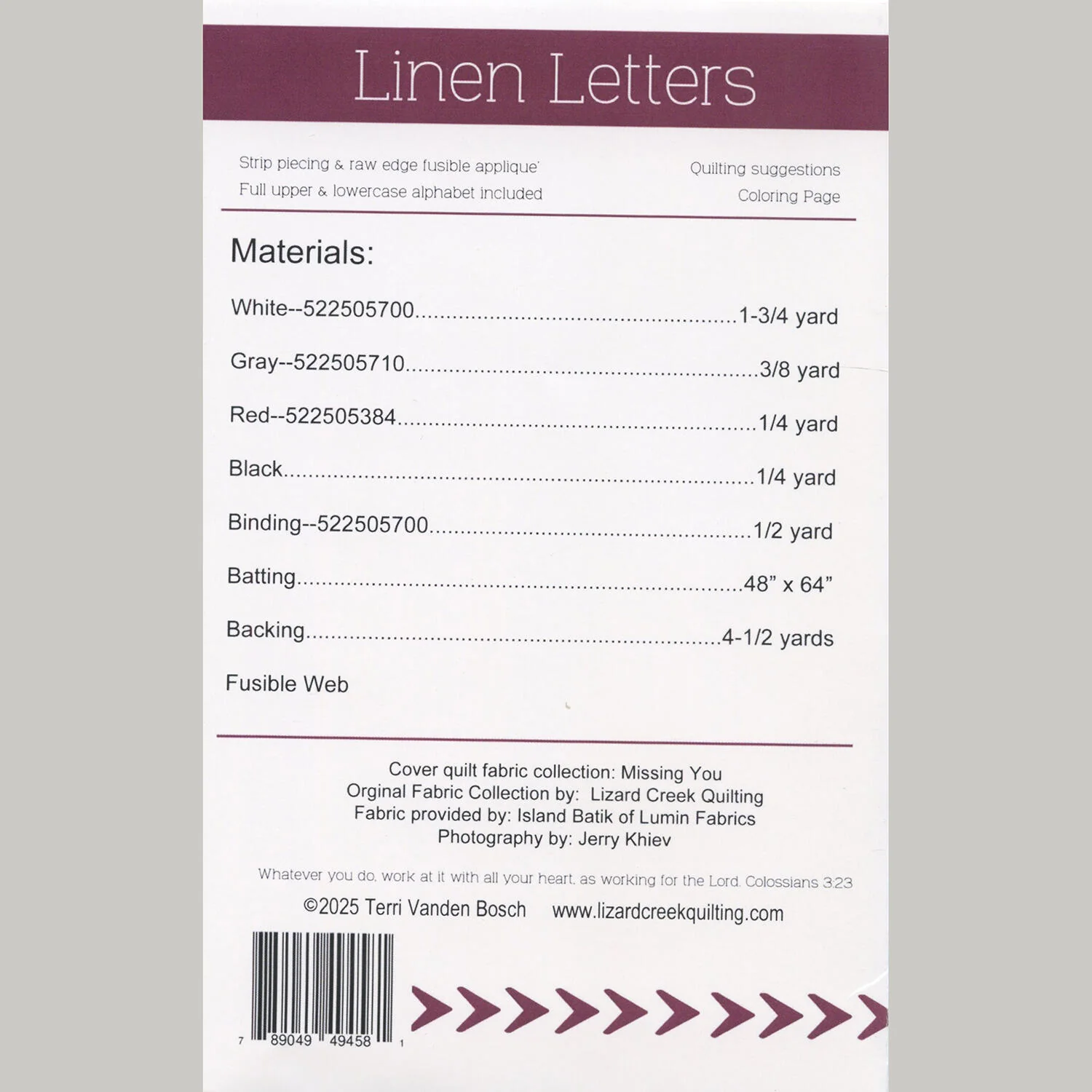 Linen Letters Wall Hanging Quilt Pattern - Image 2