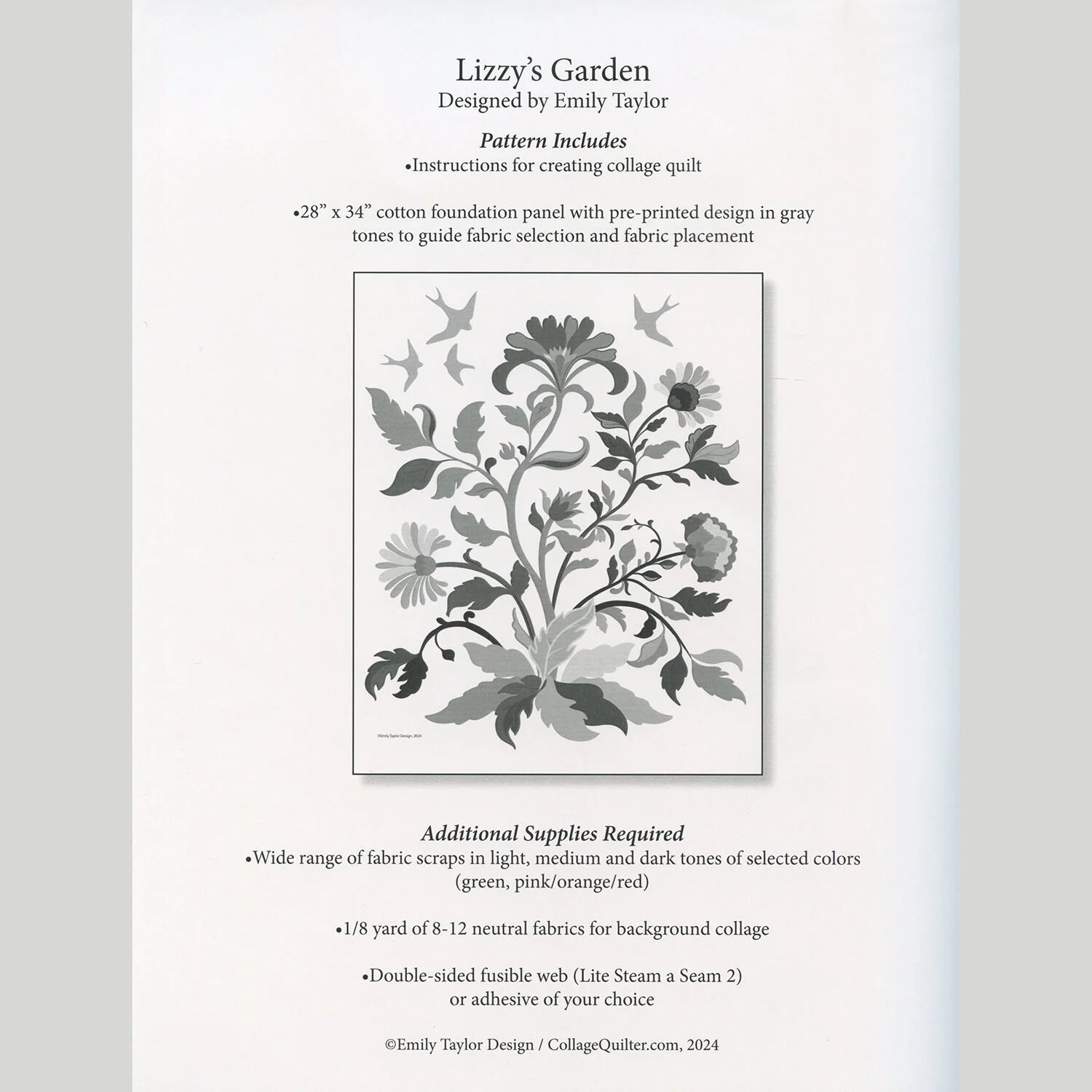 Lizzy's Garden Collage Quilt Foundation Panel Pattern - Image 2