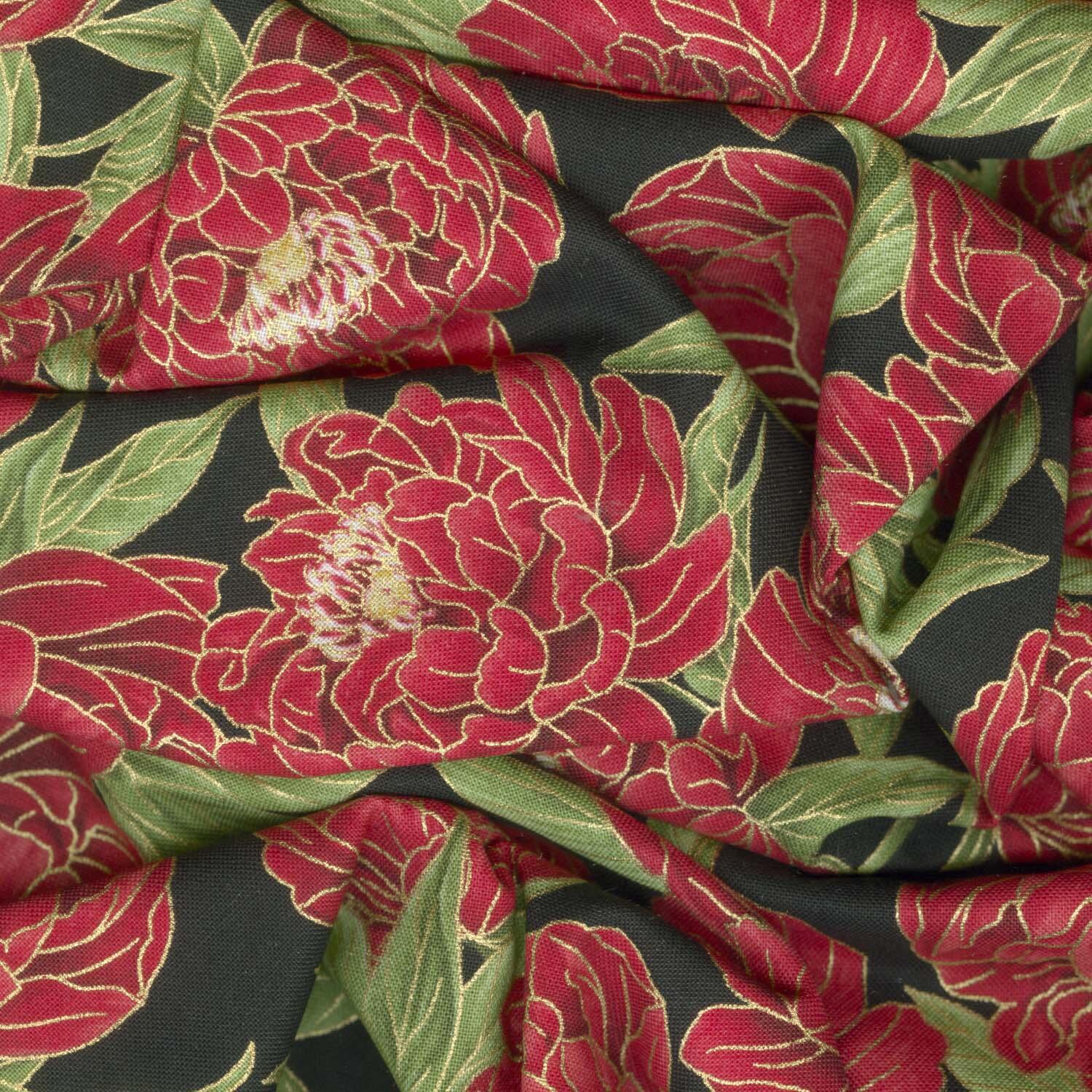 Lotus Garden - Peony Floral Black Metallic Yardage - Image 2