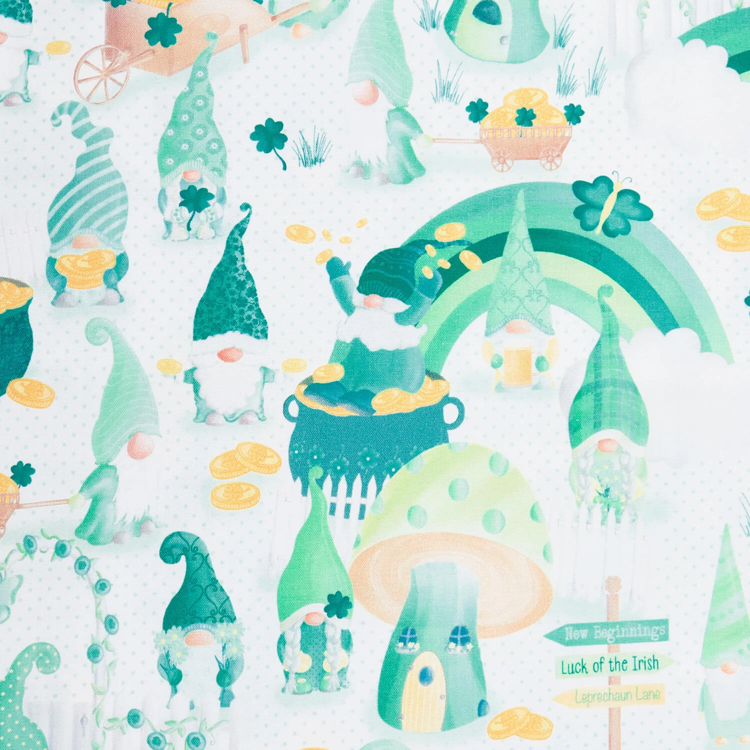Luck of the Gnomes - Lucky Gnome Scenic White/Green 2 Yard Cut - Image 2