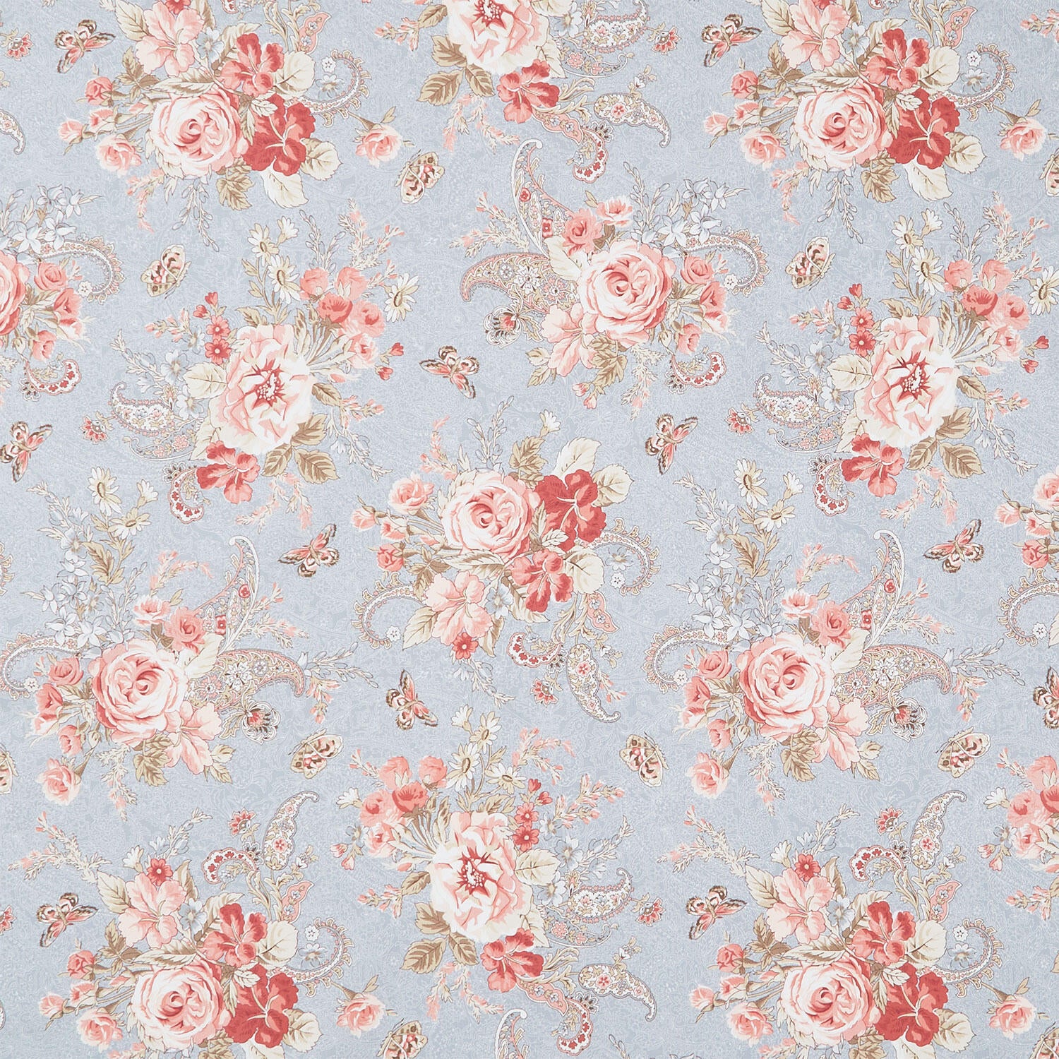 Meadow Blush - Bouquet Blue Yardage