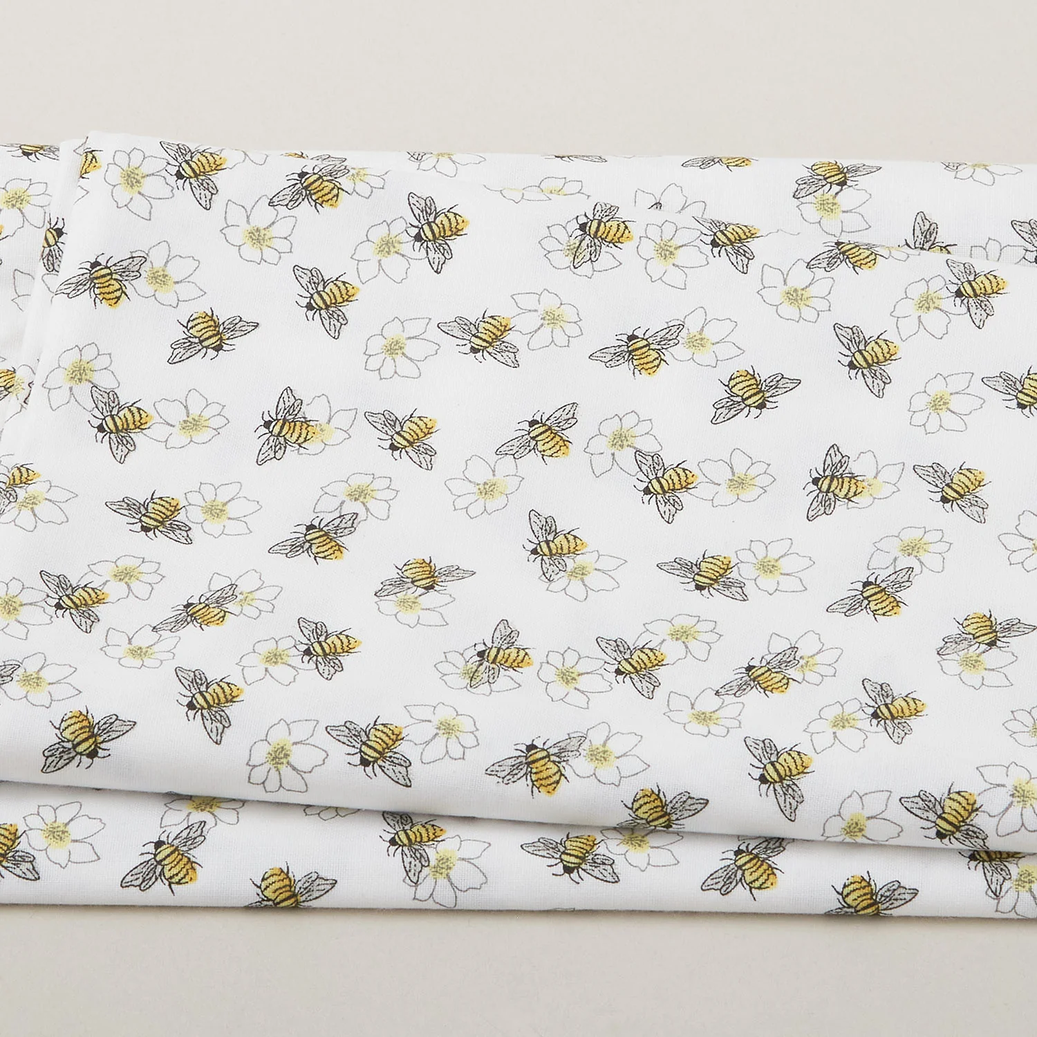 Mellow Yellow - Bees & Flowers White 2 Yard Cut