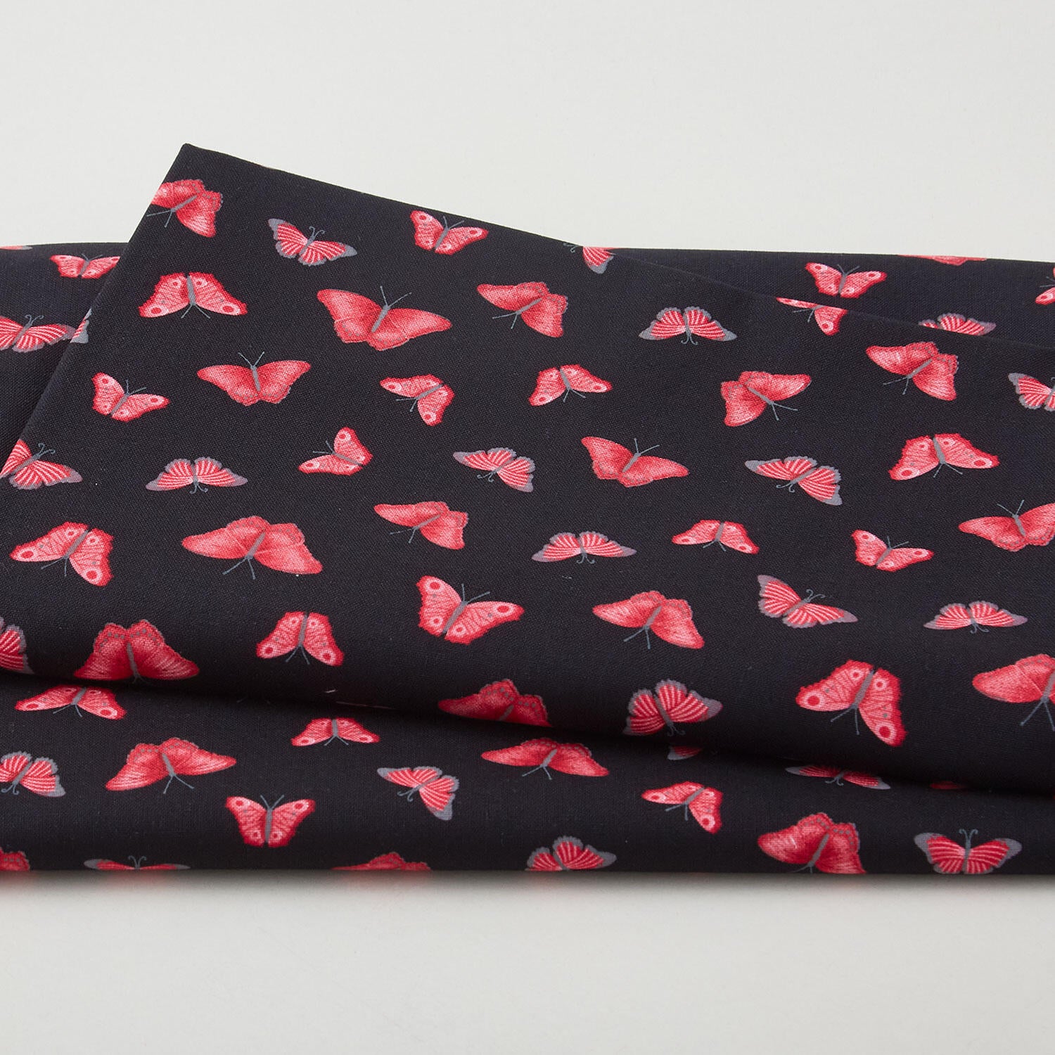 Merry Poppies - Butterflies Tossed Black/Red 2 Yard Cut