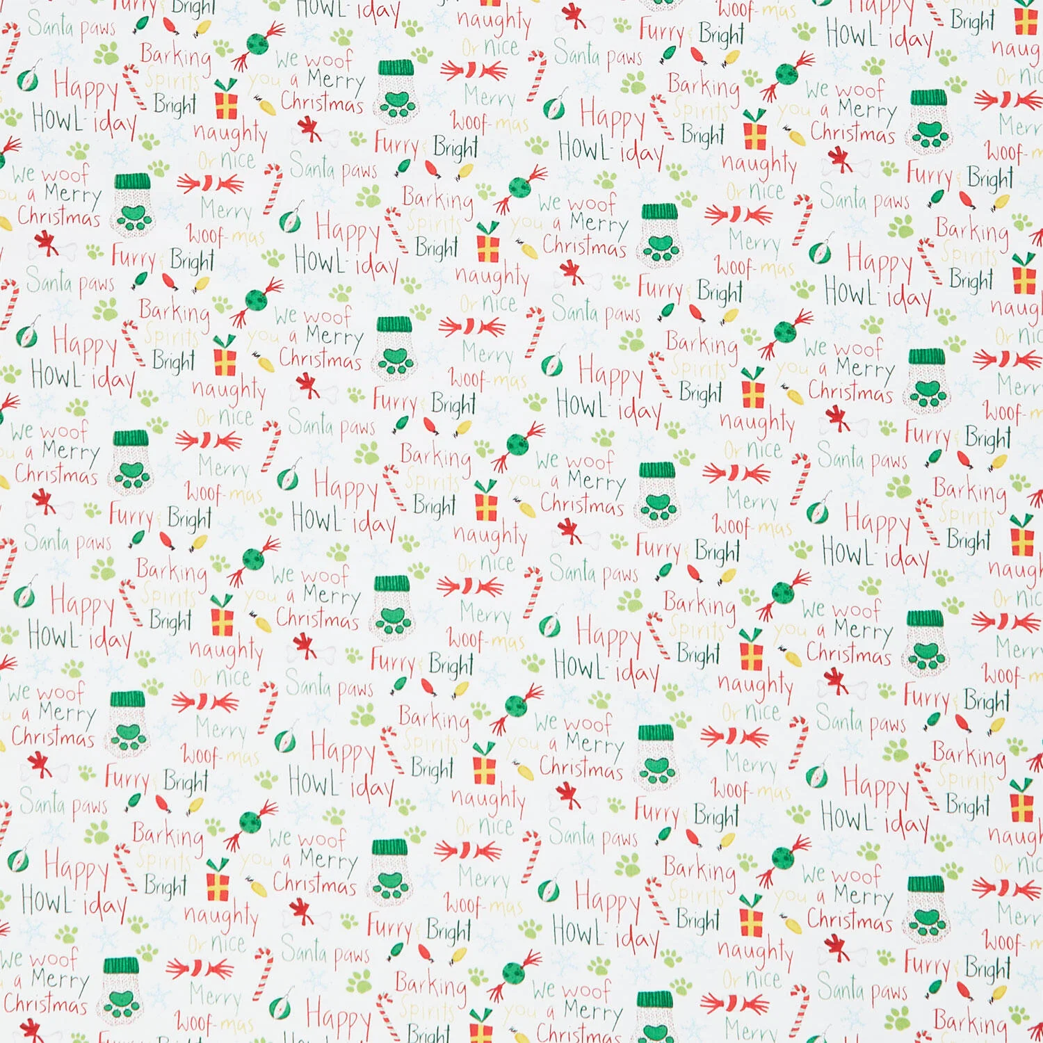 Merry Woof-mas - Words White Yardage