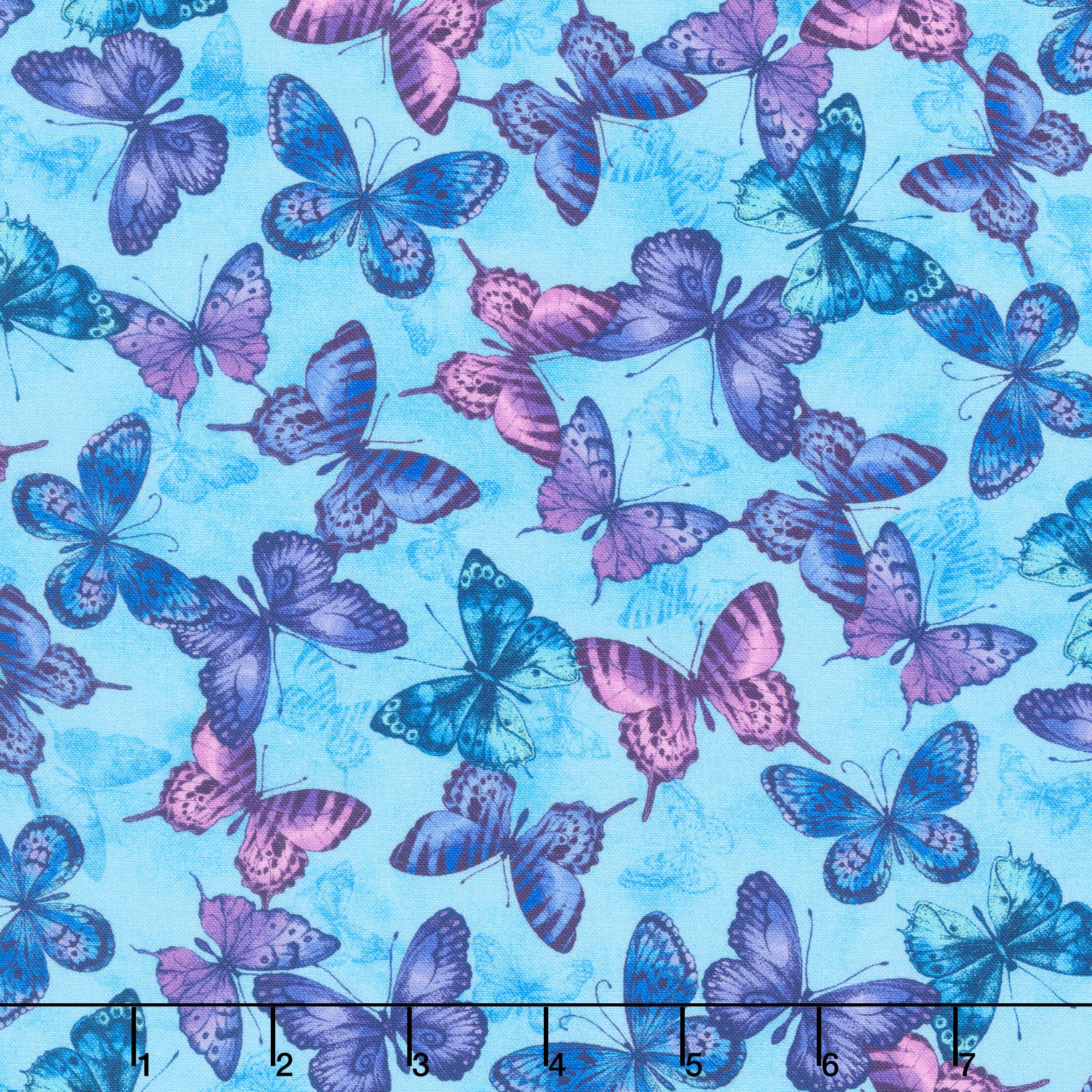 Midnight Bloom - Flying Butterflies Blue Yardage