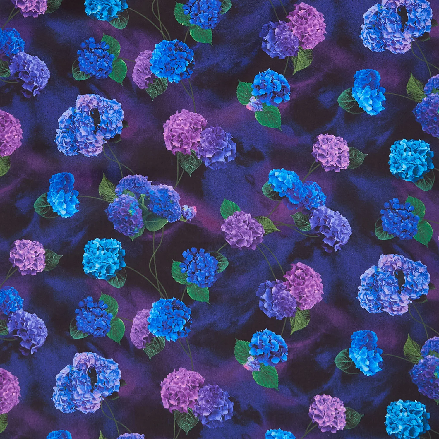 Midnight Bloom - Tossed Hydrangea Black Yardage