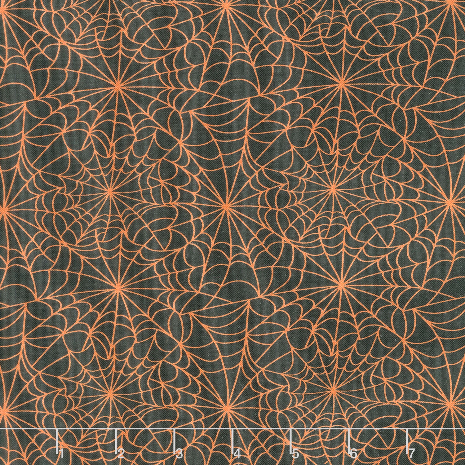 Midnight Masquerade - Spider Web Allover Black Orange Yardage