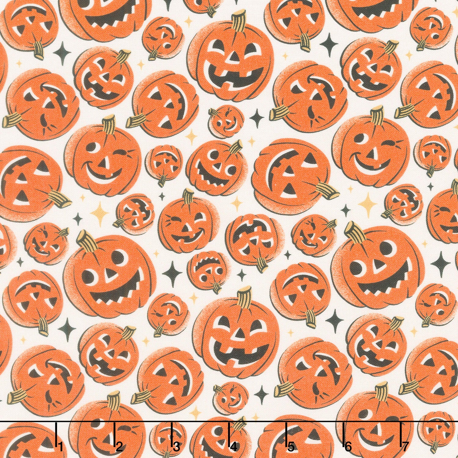 Midnight Masquerade - Tossed Pumpkins Ecru Orange Yardage
