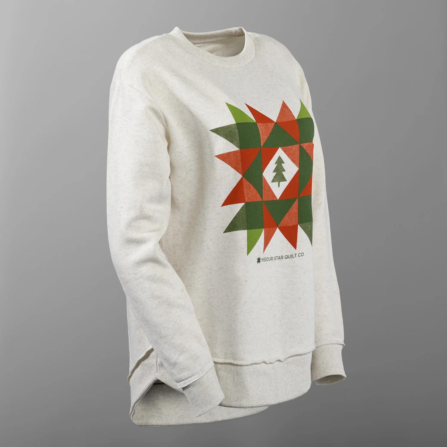 Missouri Star Christmas Quilt Block Heather Cream Sweatshirt - 2XL - Image 3