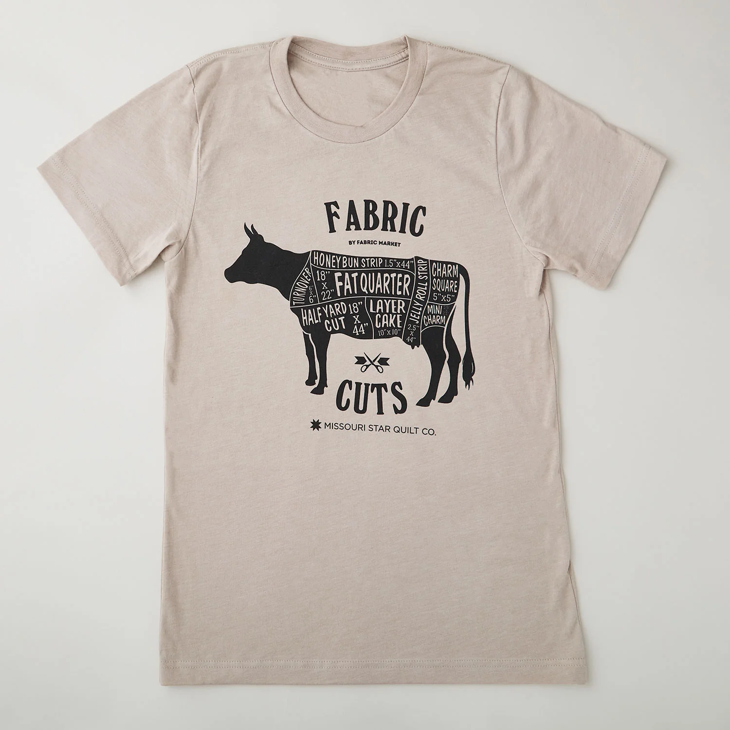 Missouri Star Fabric Cuts Cow T-shirt - Heather Tan S