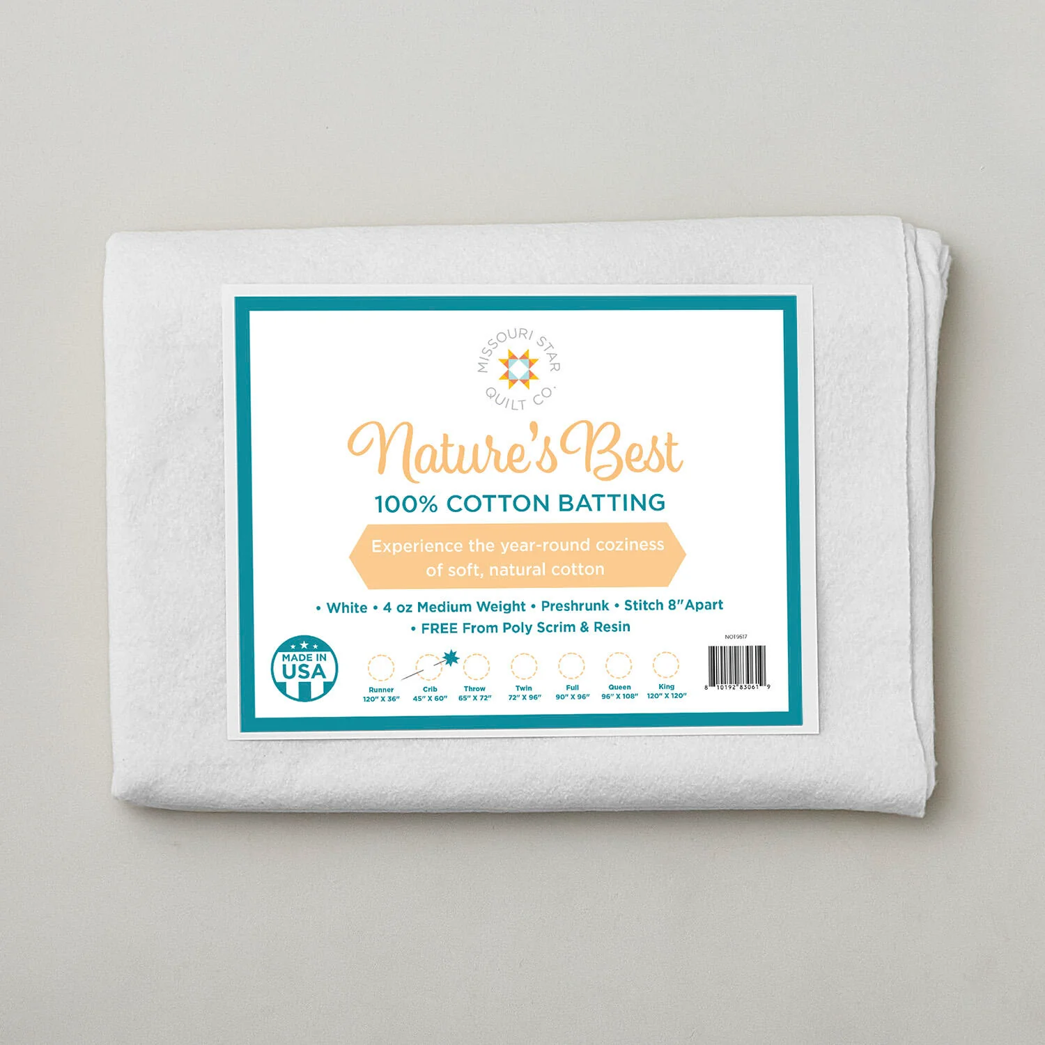 Missouri Star Nature's Best 100% Cotton Crib Batting - White