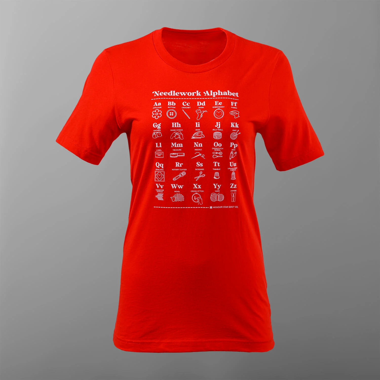 Missouri Star Needlework Alphabet T-shirt - Poppy - M