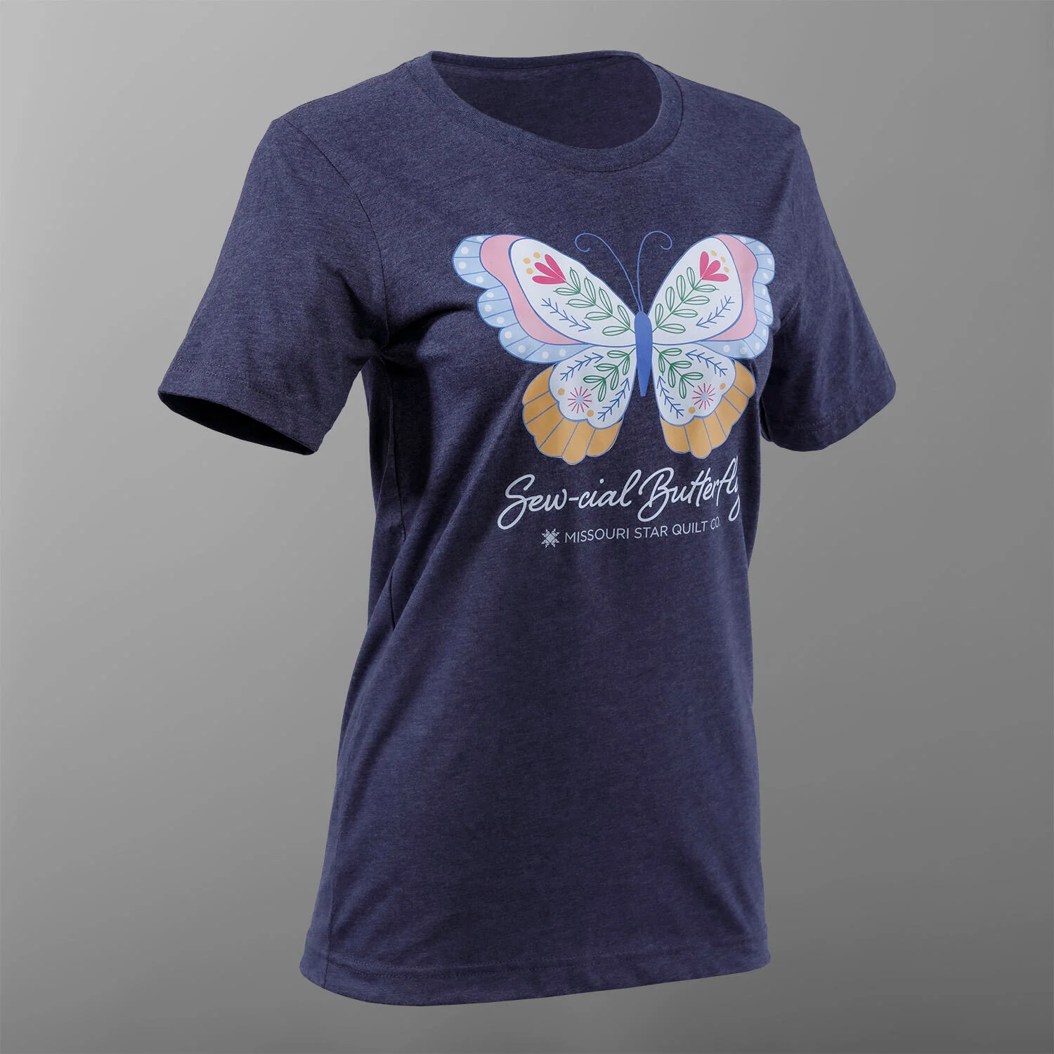 Missouri Star Sew-cial Butterfly T-shirt - Heather Midnight Navy - Image 30