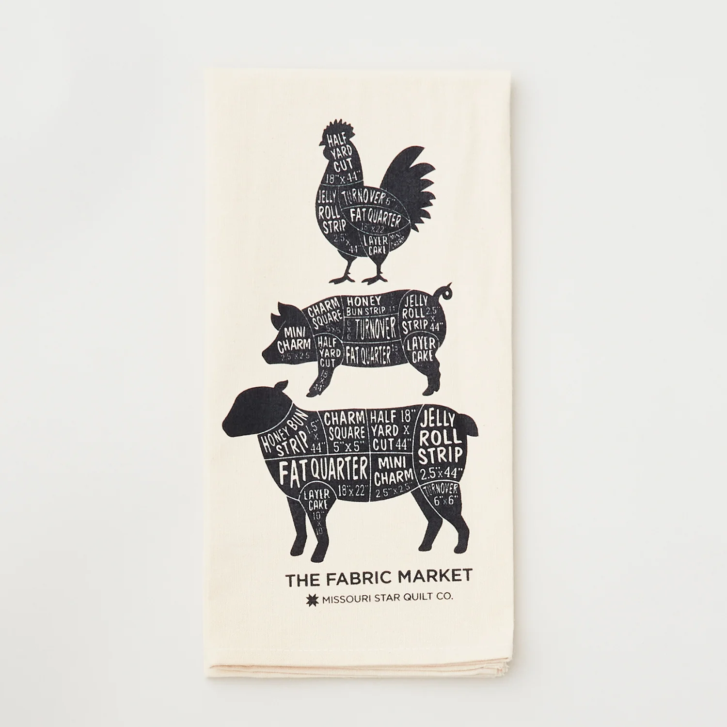 Missouri Star Stacked Animal Fabric Cuts Natural Canvas Tea Towel