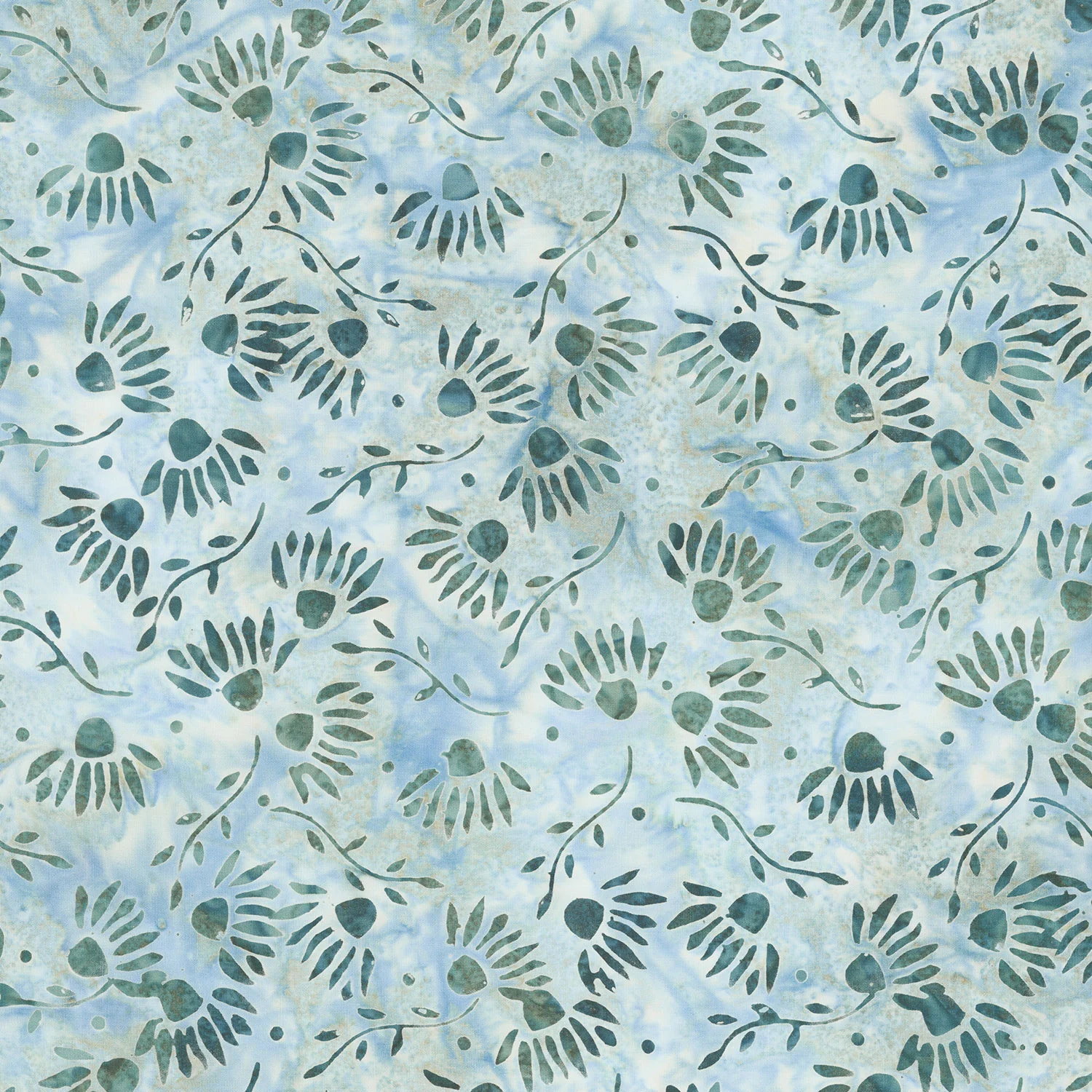 Misty Mornings Batiks - Flower Heads Green Sprout Yardage