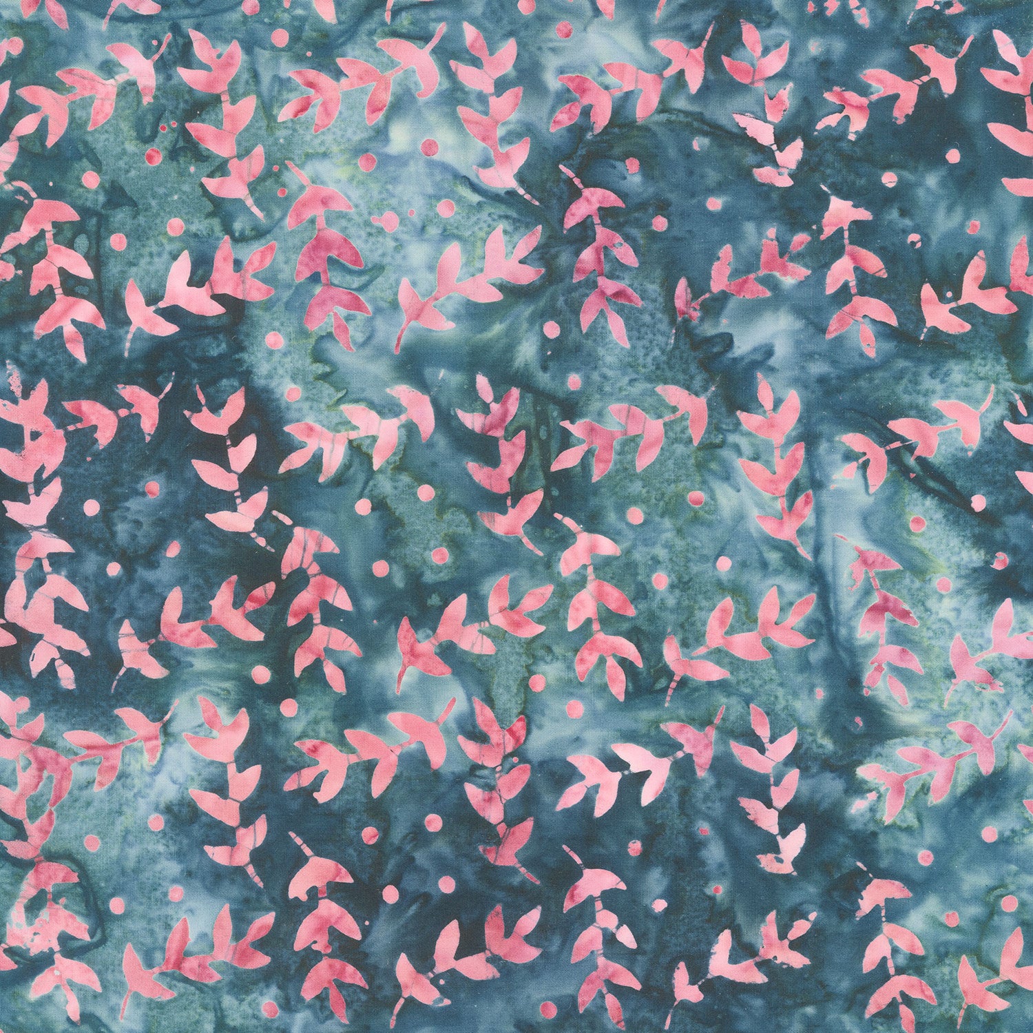 Misty Mornings Batiks - Leaves Teal Bridgewater Yardage
