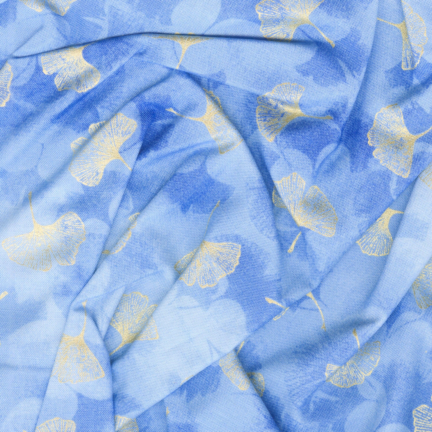 Moonlight - Ginkgo Leaves Blue Metallic Yardage - Image 2