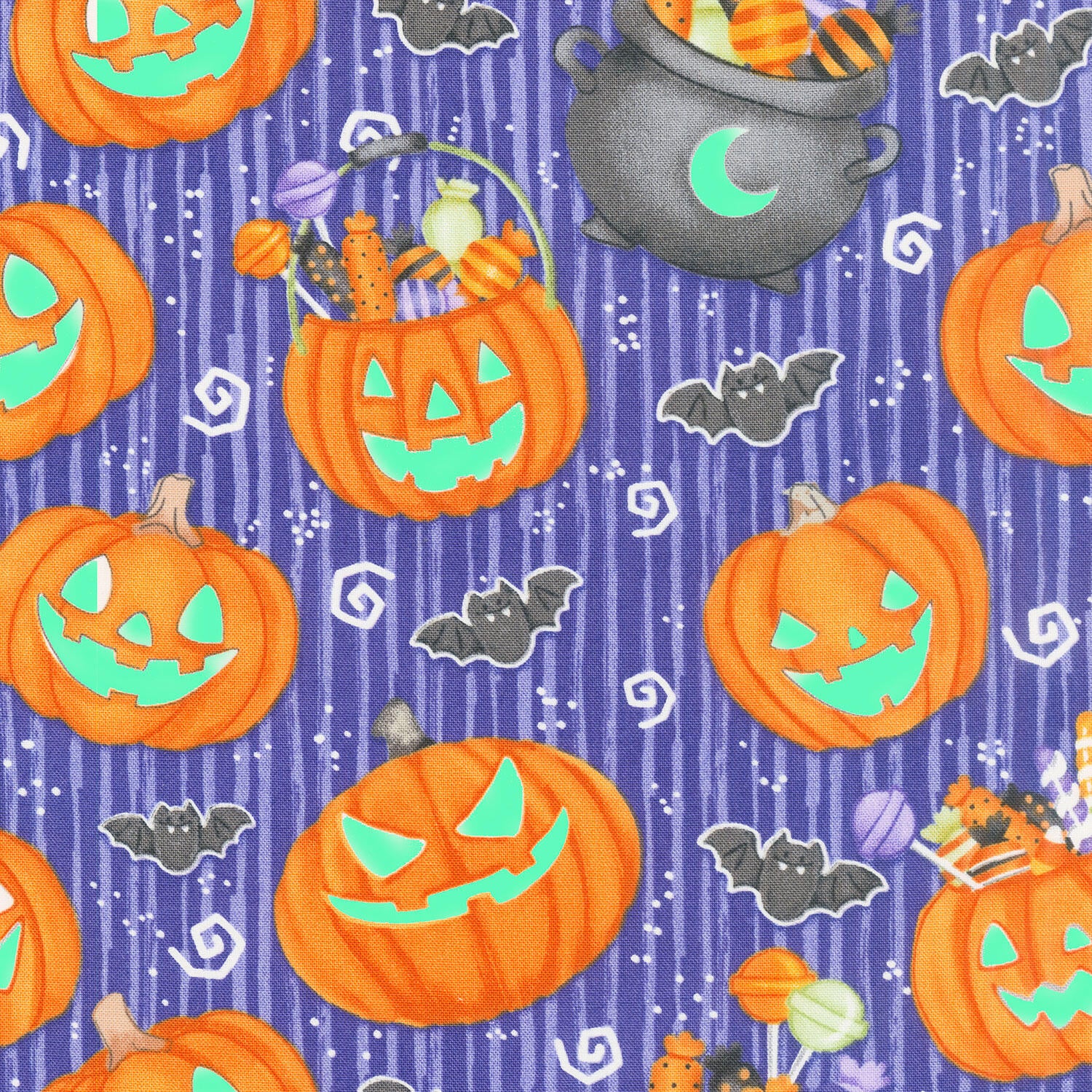 Moonlight Mischief - Large Pumpkins Glow in the Dark Purple Yardage - Image 2
