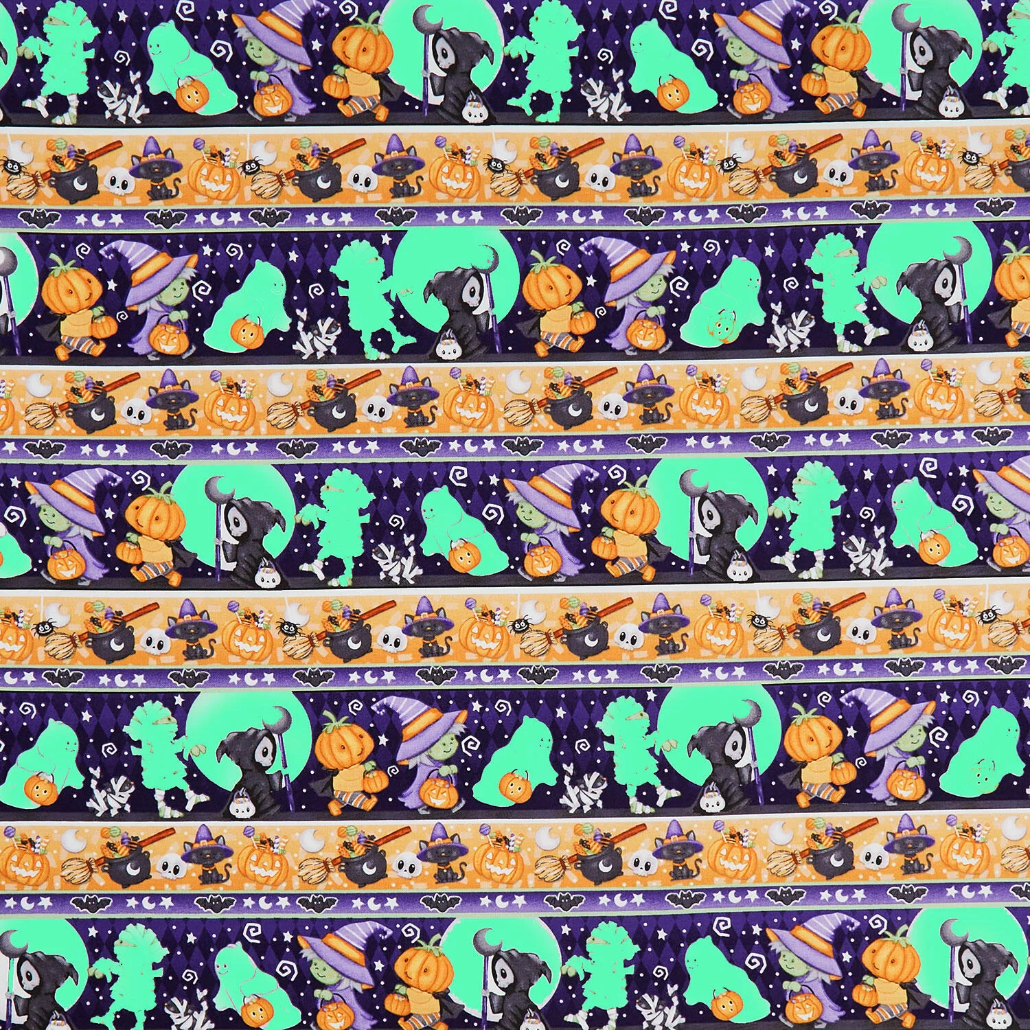 Moonlight Mischief - Novelty Stripe Glow in the Dark Multi Yardage - Image 2