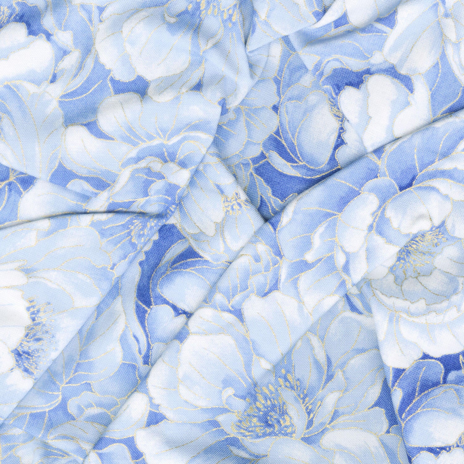 Moonlight - Packed Floral Blue Metallic Yardage - Image 2