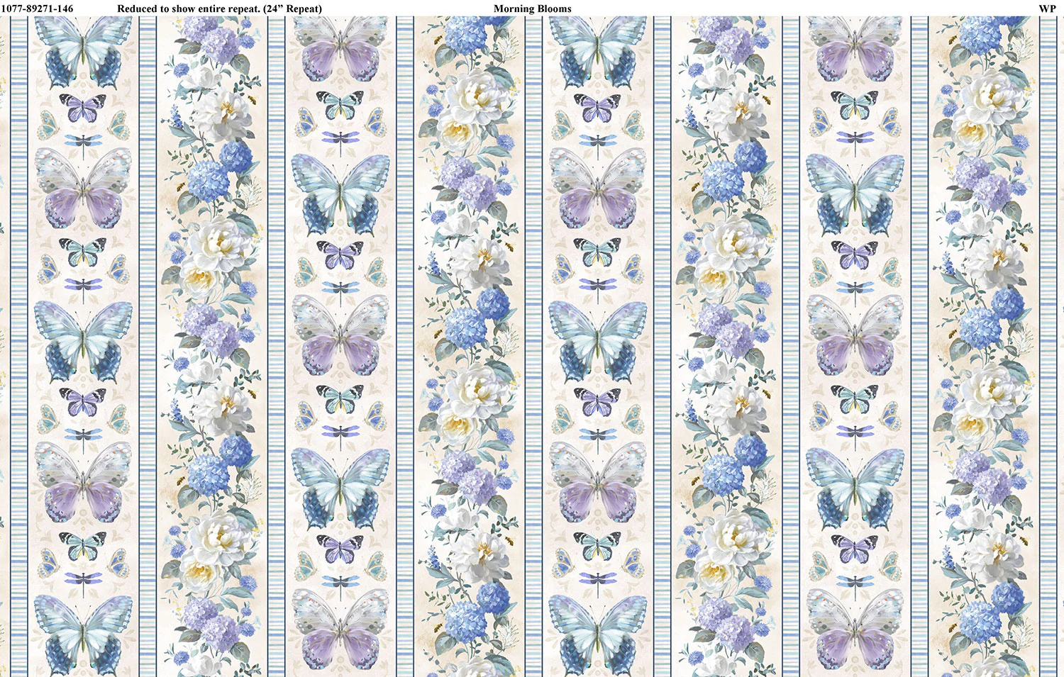 Morning Blooms - Floral Repeating Stripe Multi Yardage - Image 2