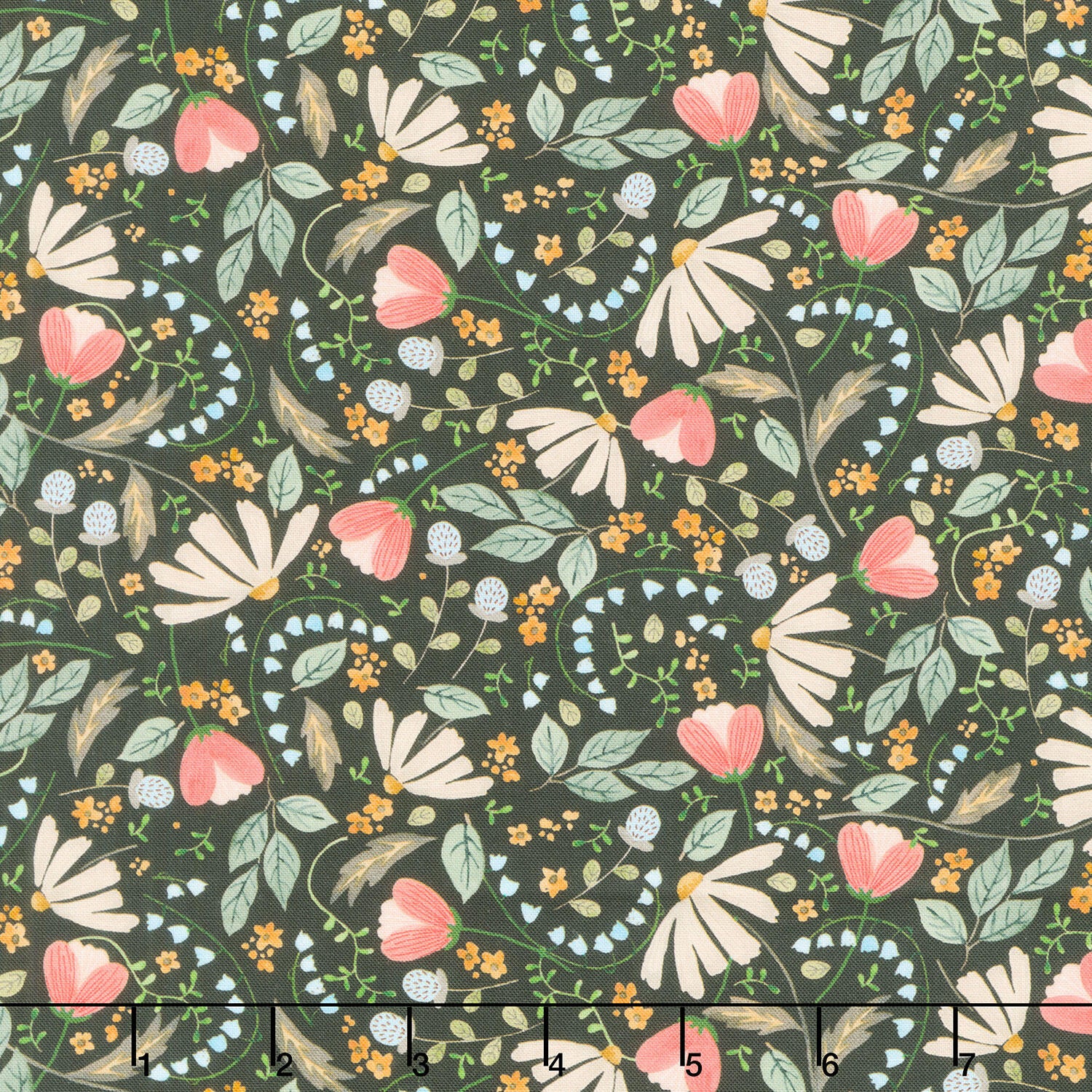 Nature's Symphony - Mixed Flowers Black Yardage