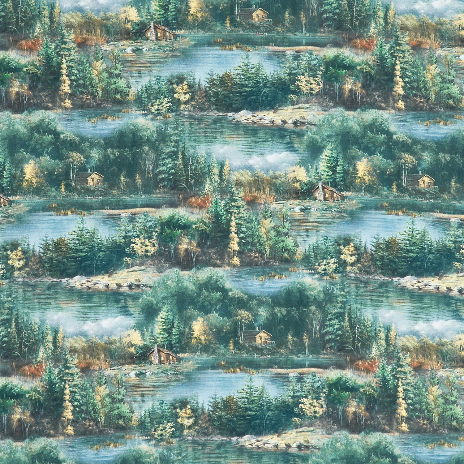 Naturescapes - Northwood Trees Scenic Green Multi Yardage