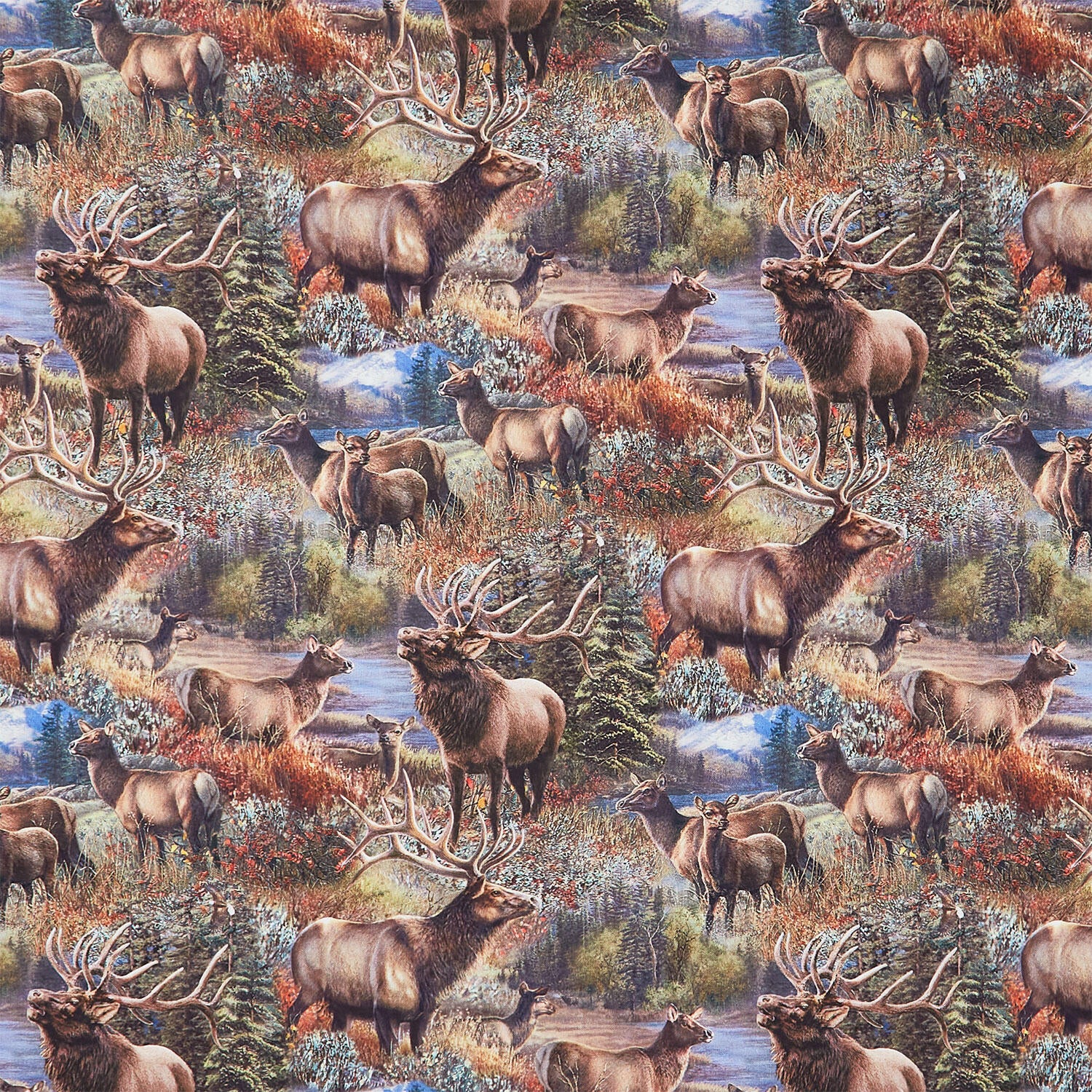 Naturescapes: Timber Trail - Elk Scenic Green Multi Yardage