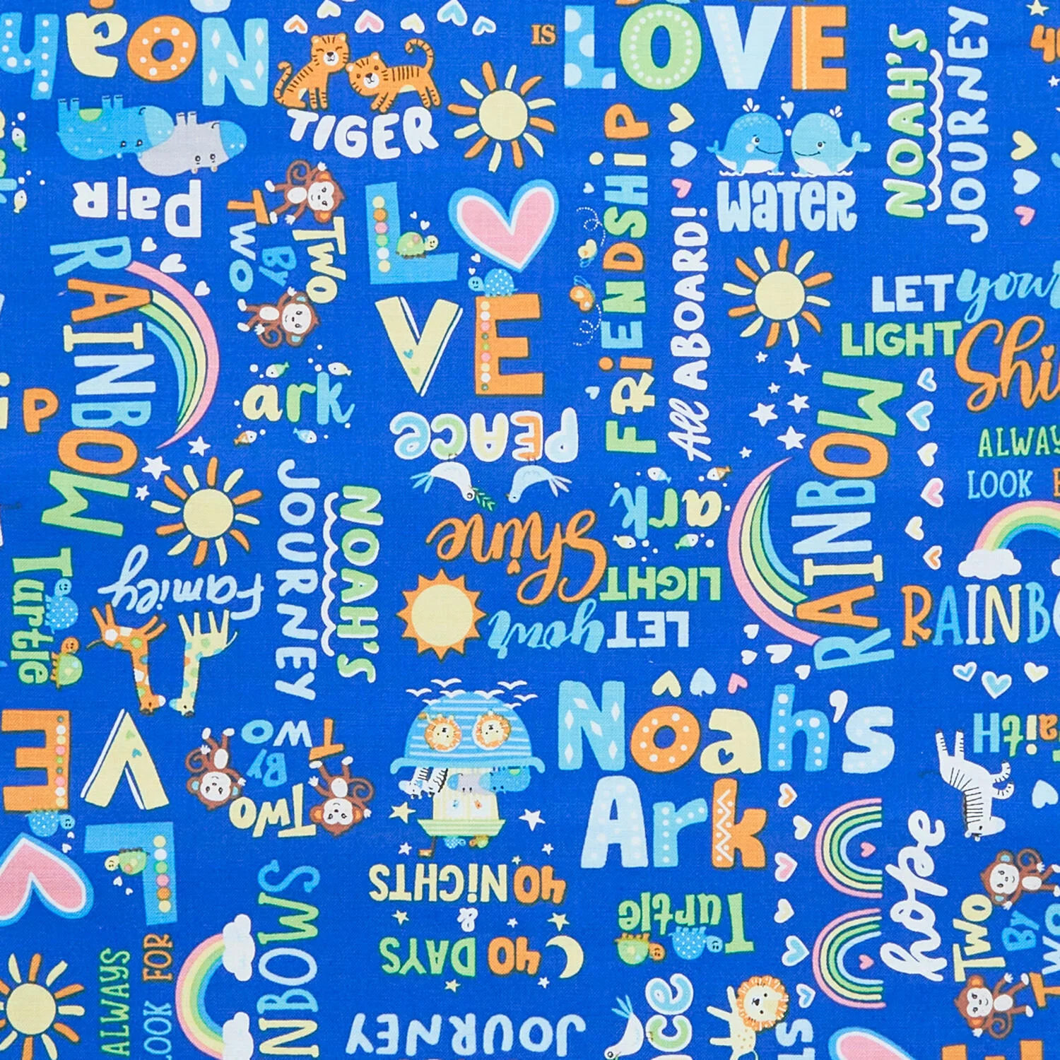 Noah's Journey - Two by Two Words Royal Blue 2 Yard Cut - Image 2
