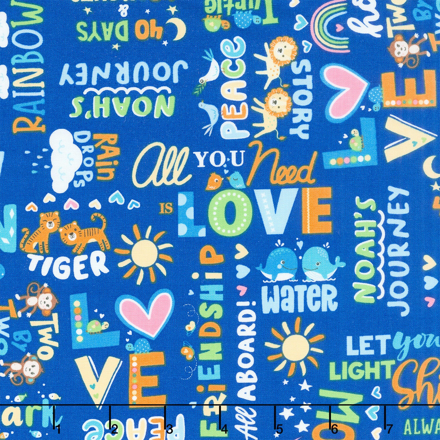 Noah's Journey - Two by Two Words Royal Blue Yardage