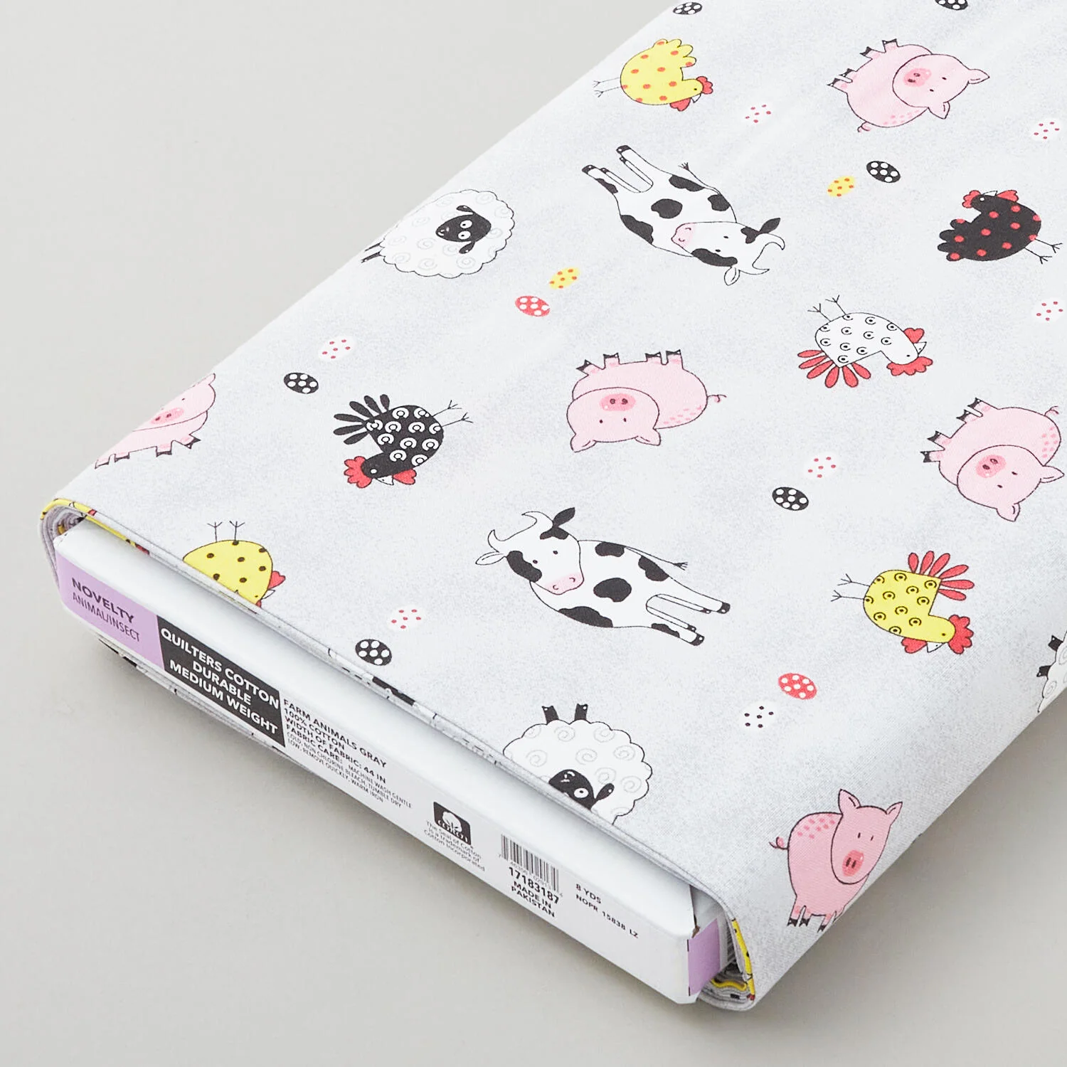 Novelty Prints - Farm Friends Gray 8 Yard Bolt