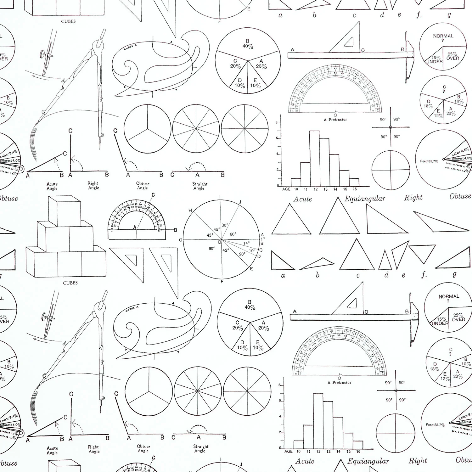 Old School - Math Graphs White Yardage
