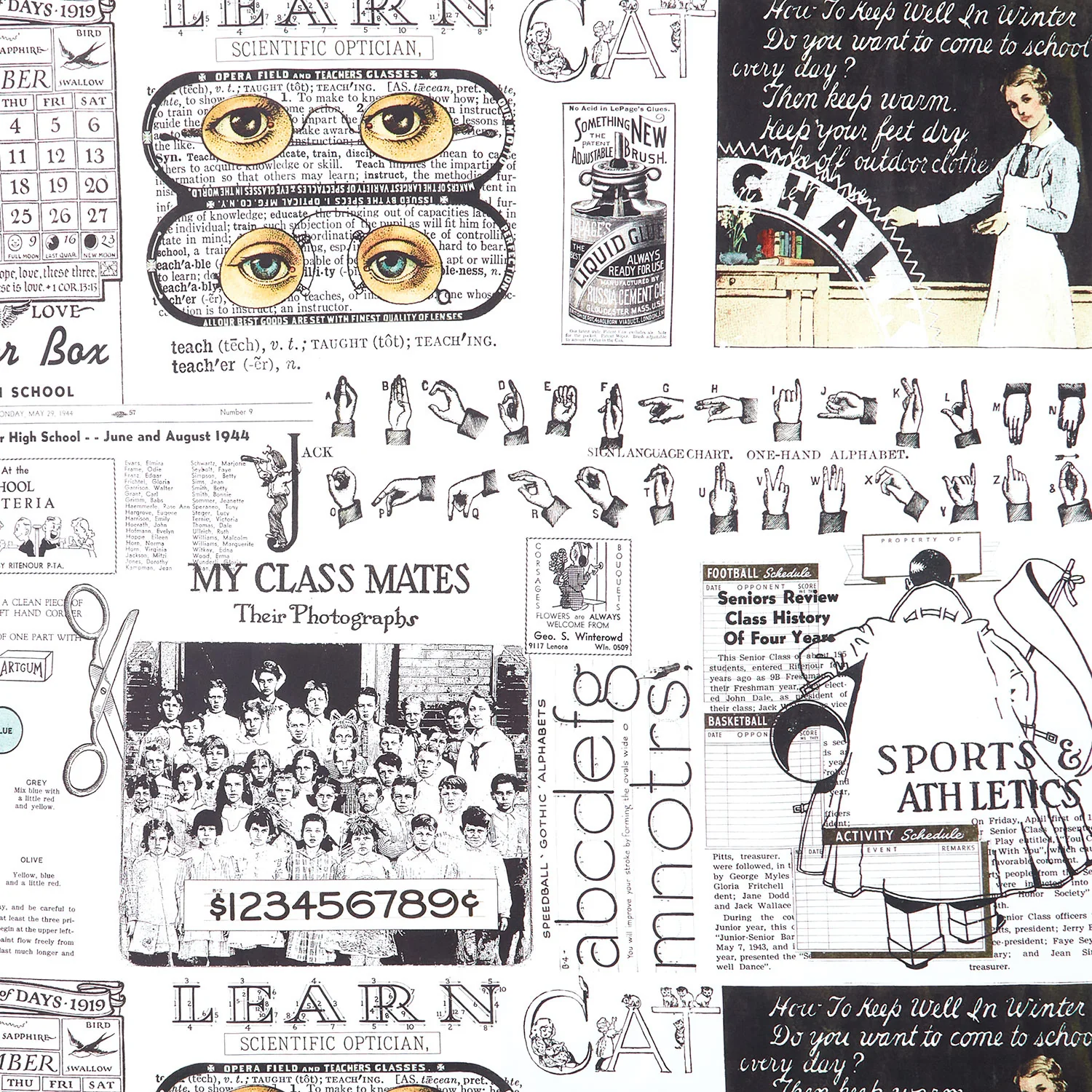 Old School - School Paper White Yardage - Image 2