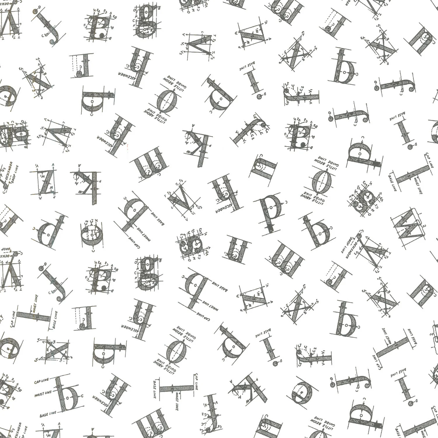 Old School - Tossed Letters White Yardage