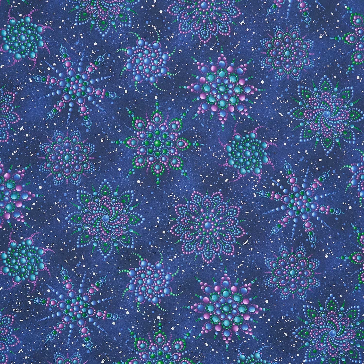 On Dragonfly Wings - Beaded Medallion Dark Blue Pearlized Yardage