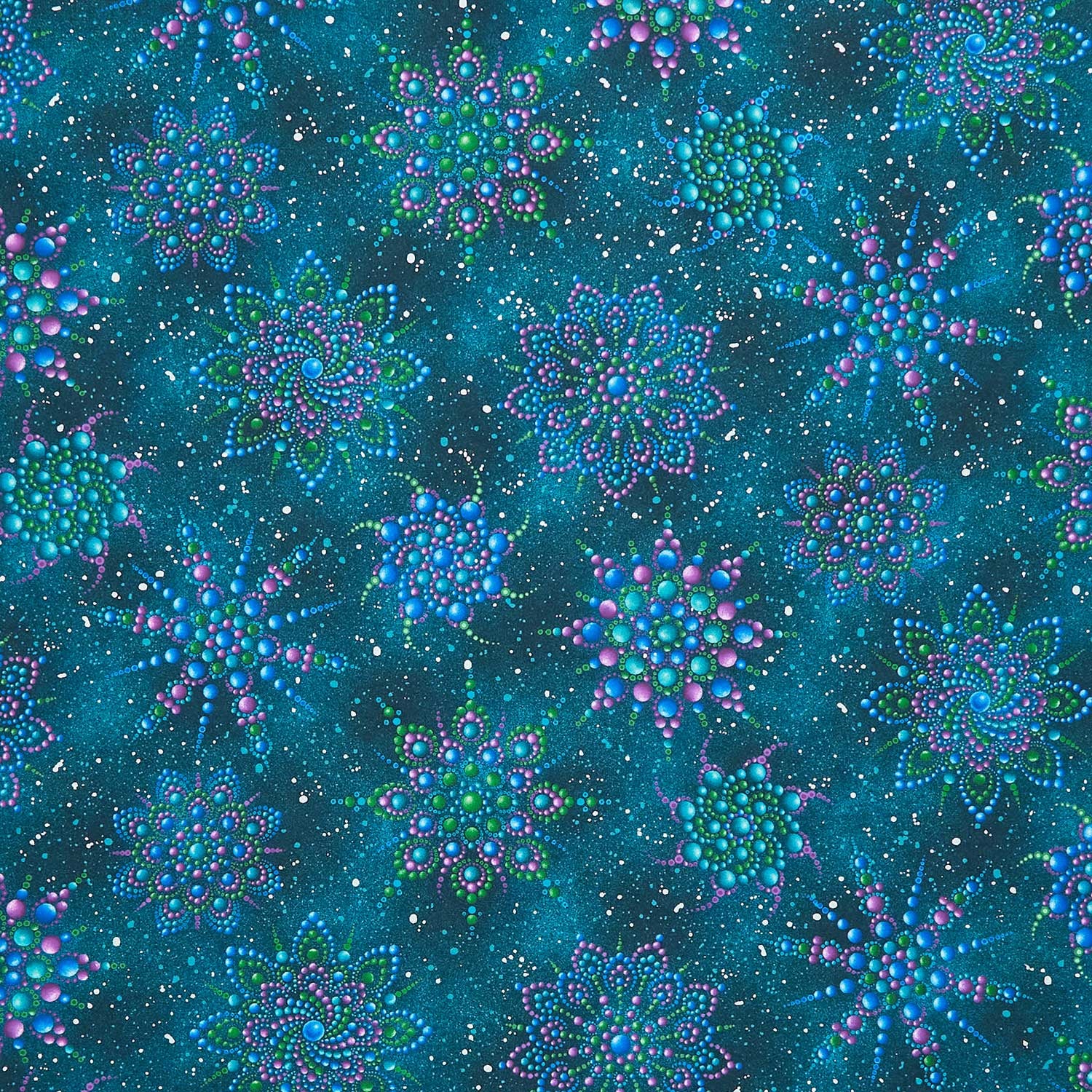 On Dragonfly Wings - Beaded Medallion Dark Teal Pearlized Yardage