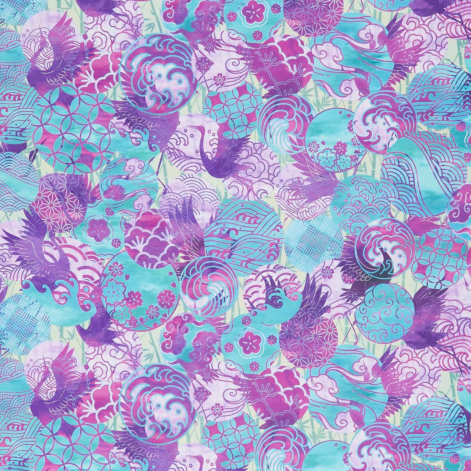 Oriental Gardens - Emblems Purple Digitally Printed Yardage