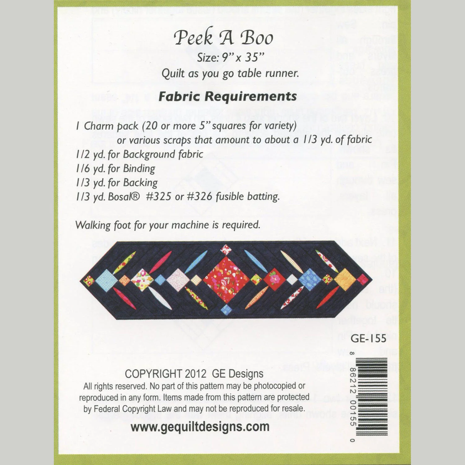 Peek A Boo Quilt As You Go Table Runner Pattern - Image 2