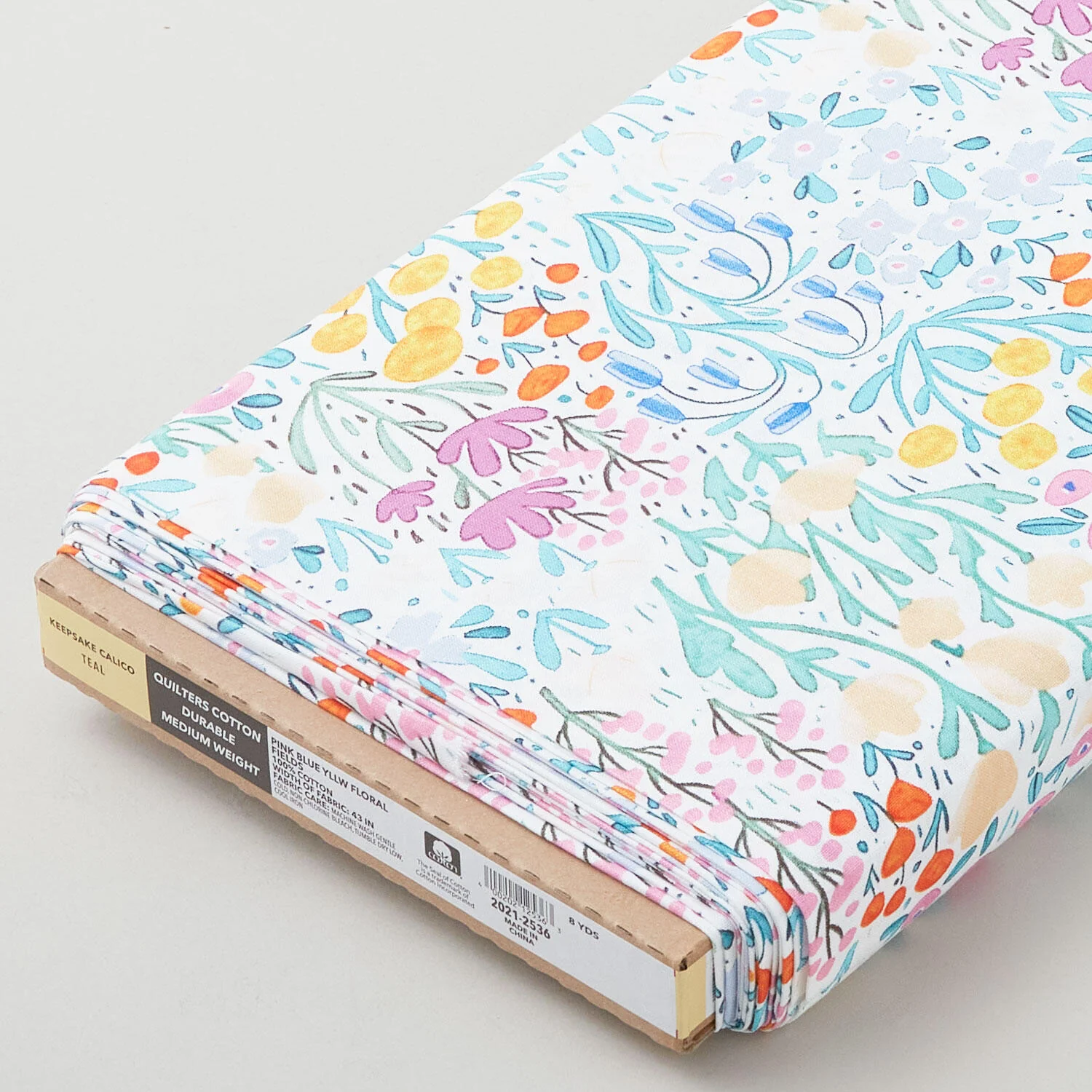 Pink Blue Yellow Floral Fields 8 Yard Bolt