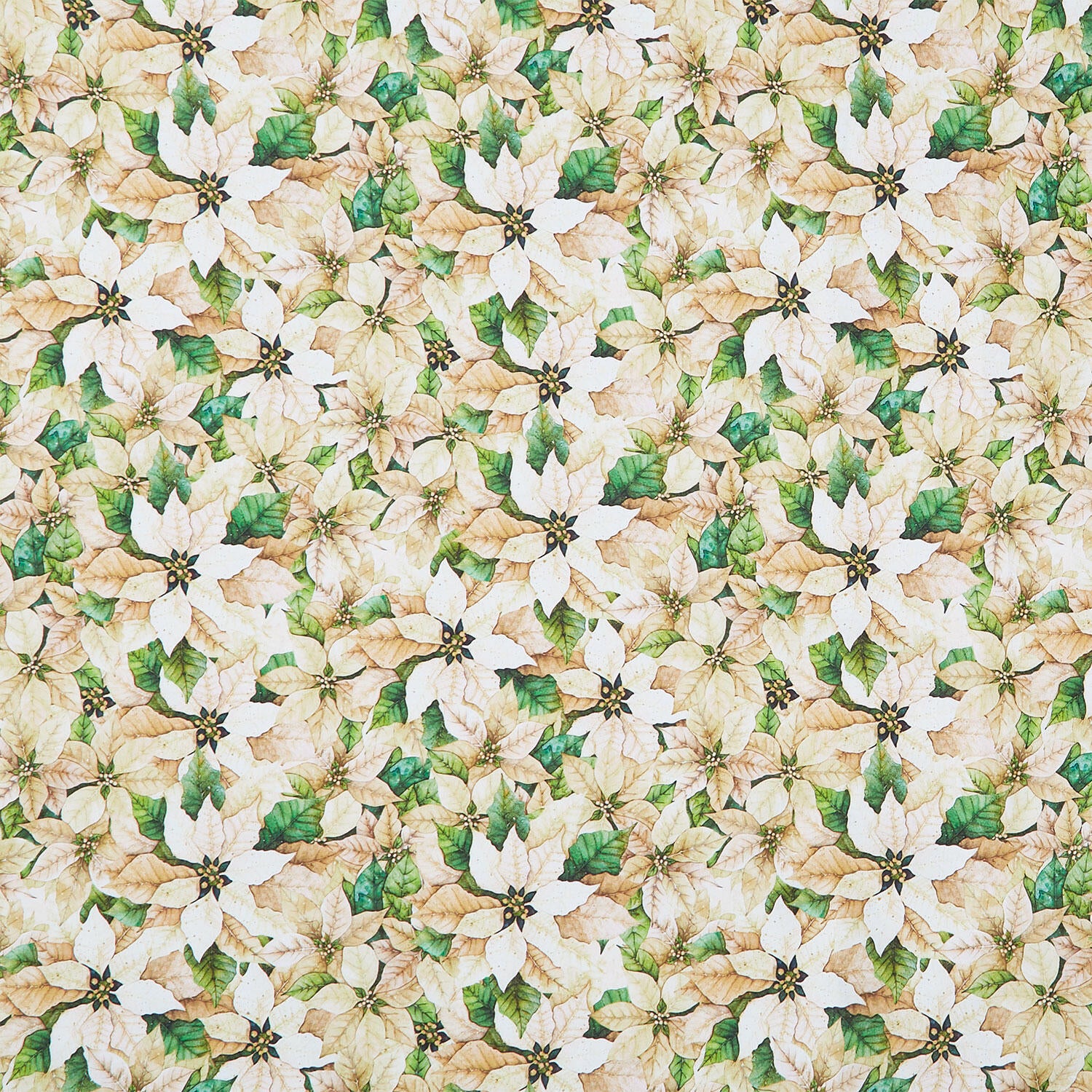Poinsettia Radiance - Packed Poinsettia Cream Yardage