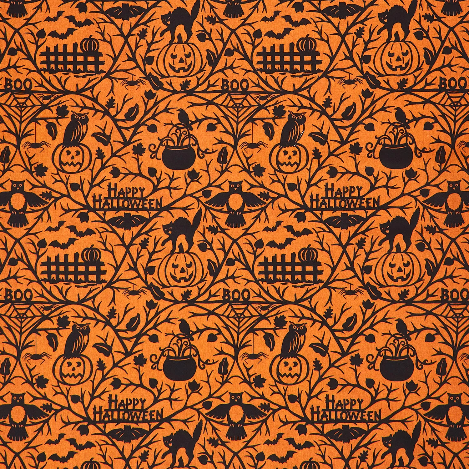 Pumpkin Grove - Halloween Motifs Orange Black Yardage