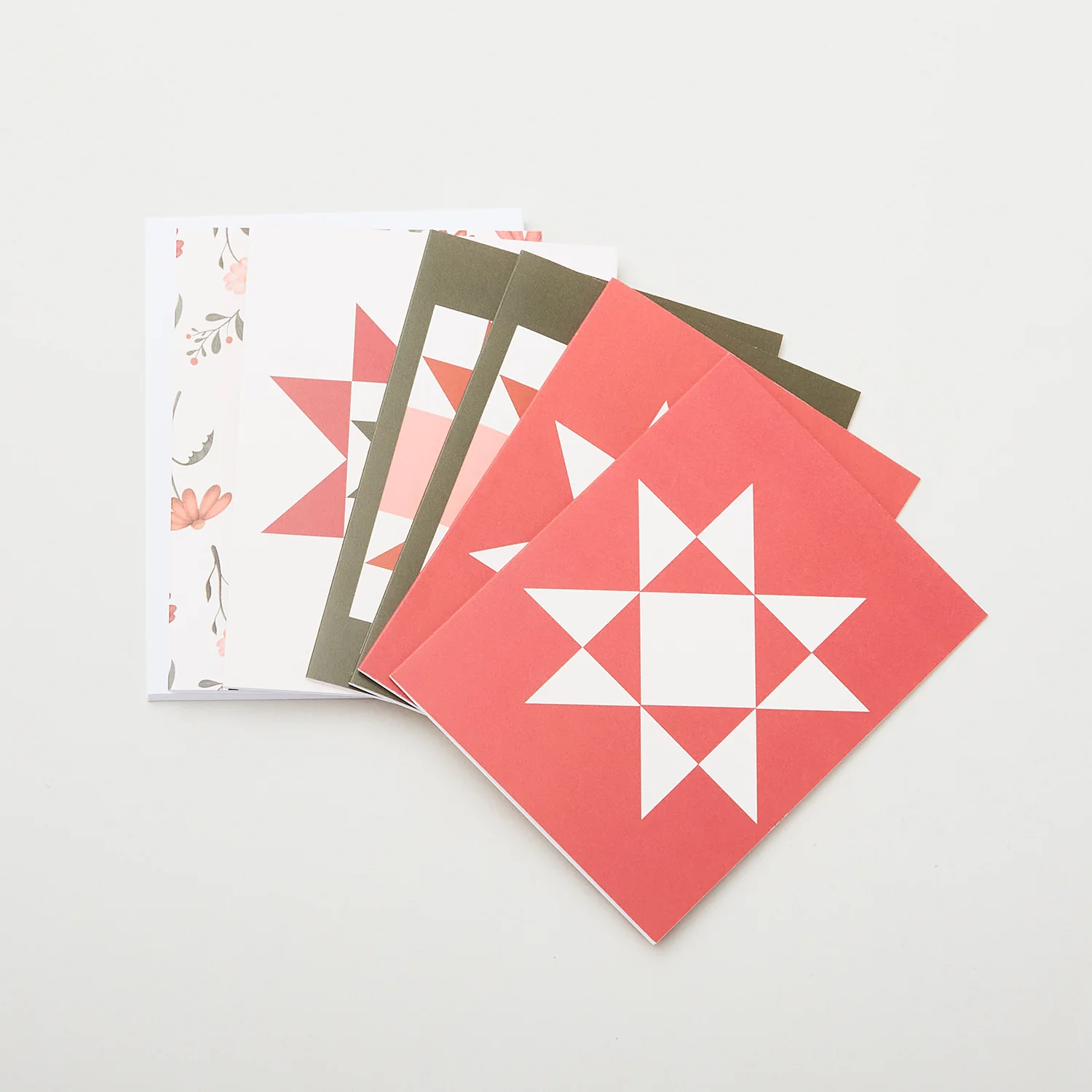 Quilt Star Pink Floral Assorted Notecards Boxed Set of 6