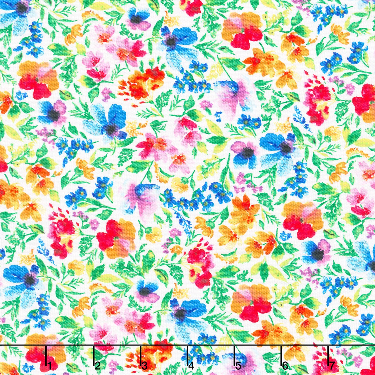 Rainbow Flower Garden White Yardage
