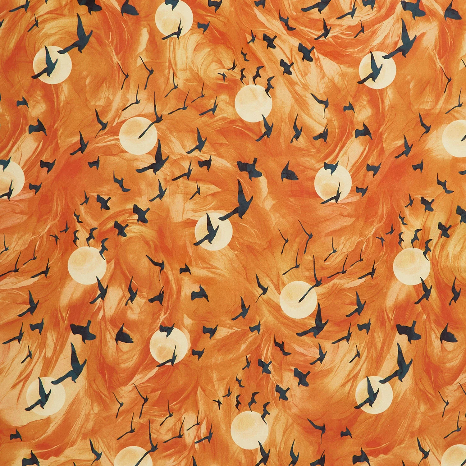 Raven's Call - Flying Ravens Orange Digitally Printed Yardage